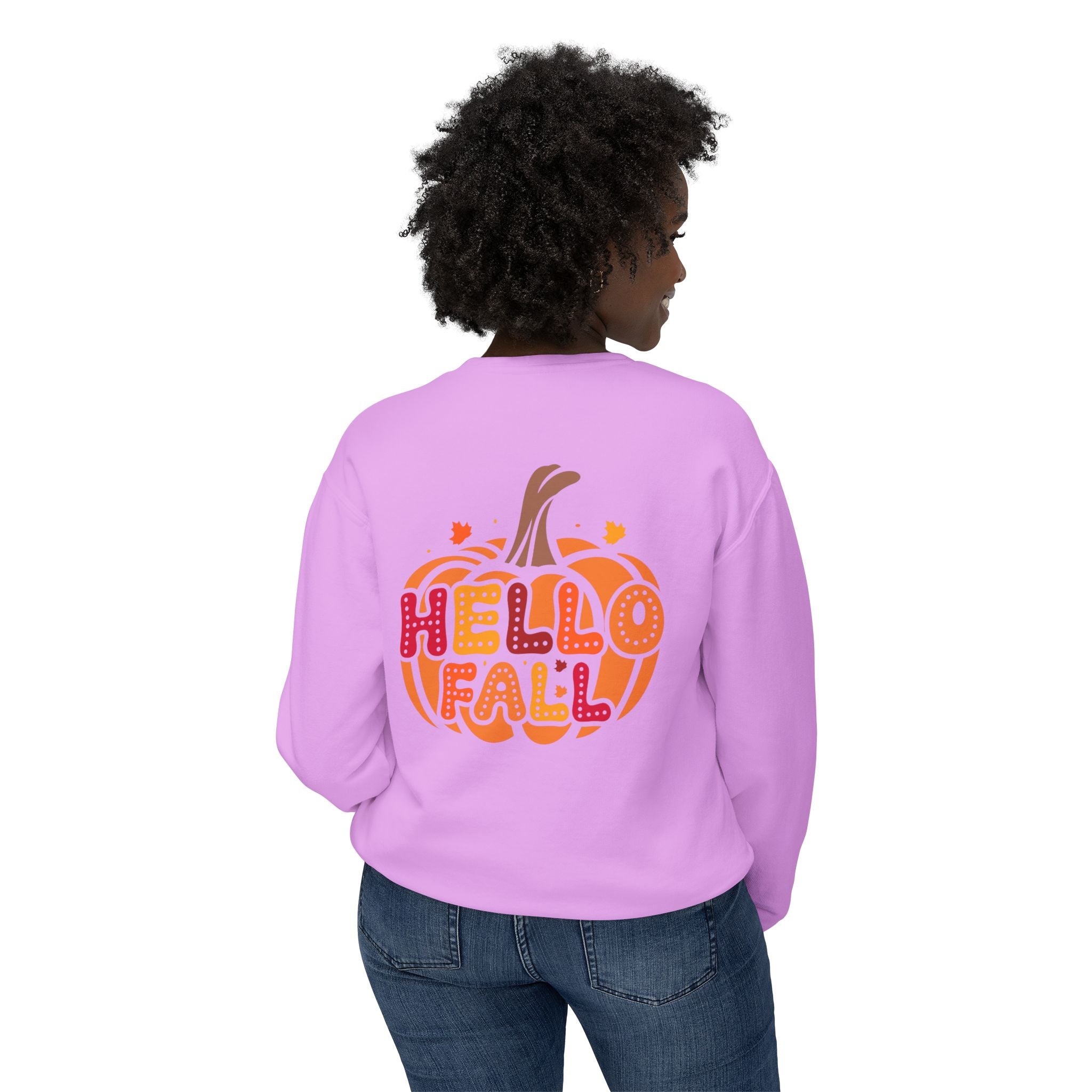 "Hello Fall"  Lightweight Crewneck Sweatshirt, Cotton Light Weight Fabric. Fall Season.