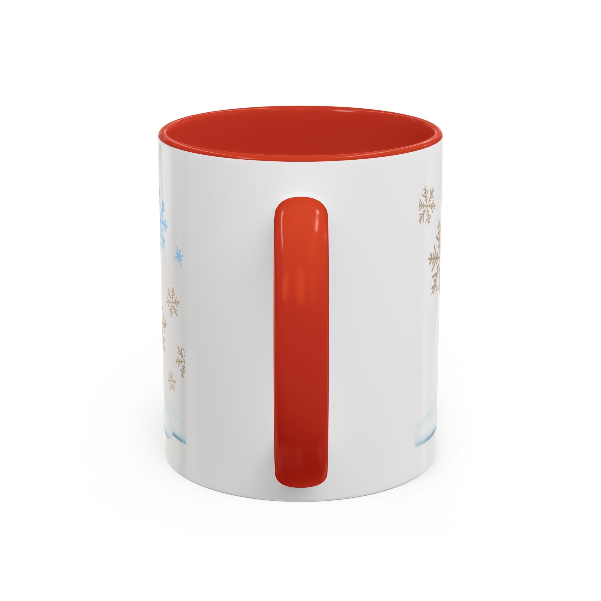 Winter trees & Snowflakes on Accent Coffee Mug (11, 15oz)in blue and red.