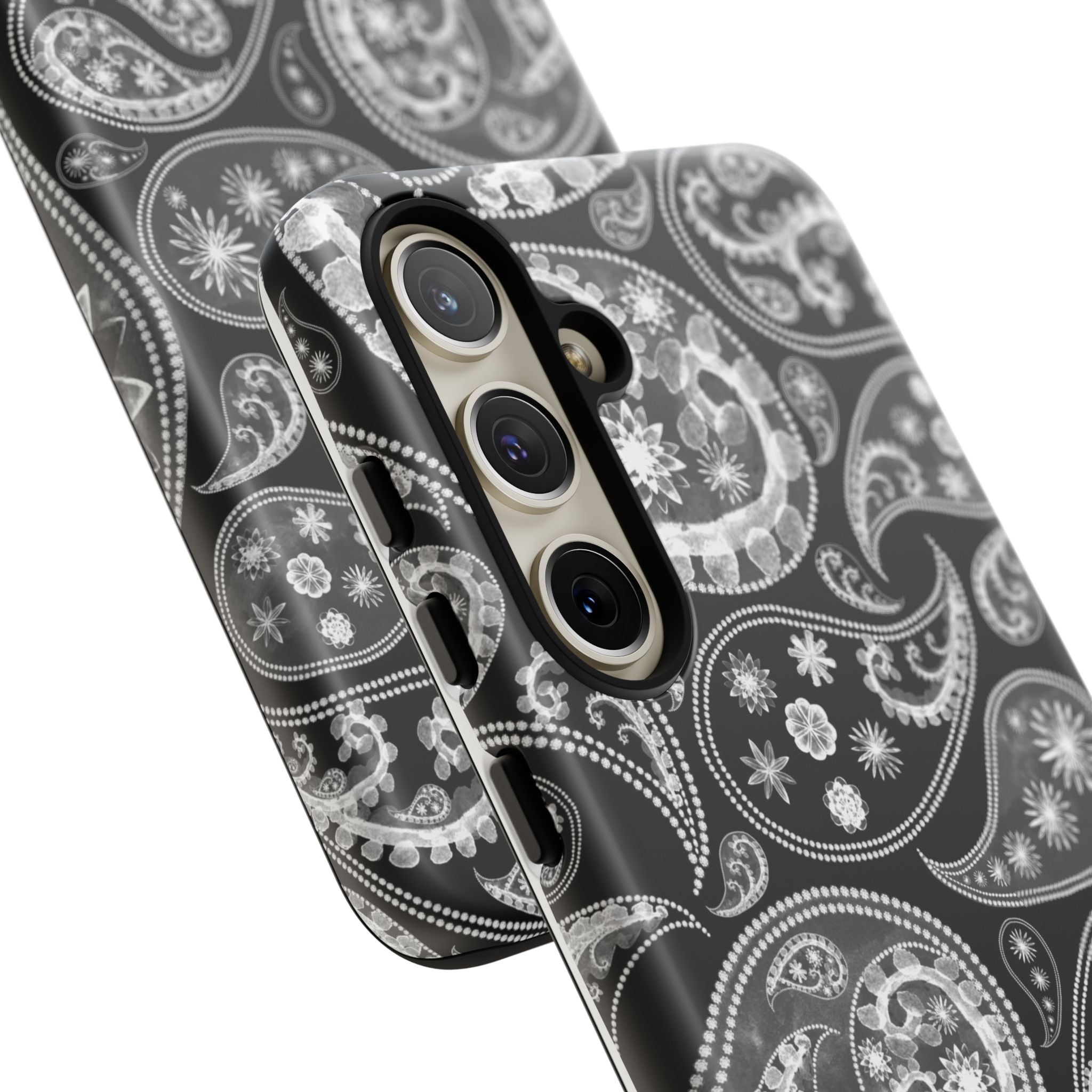 Black Paisley Phone Case for iPhone, Google and Samsung. Quality protection, matte or glossy, black