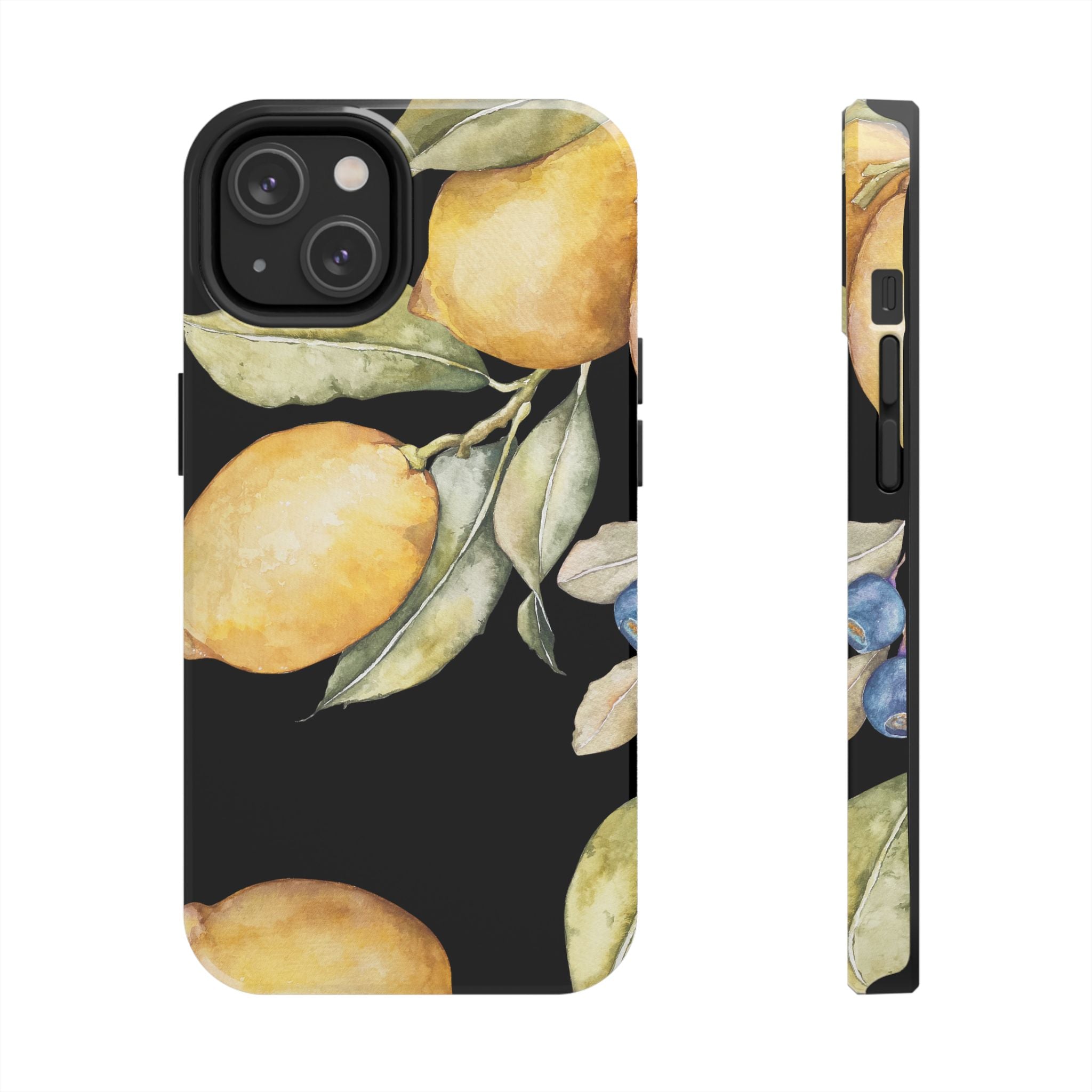 Tough Phone Case for iPhone and Samsung, Lemon floral design, black - Blue Star Merch 