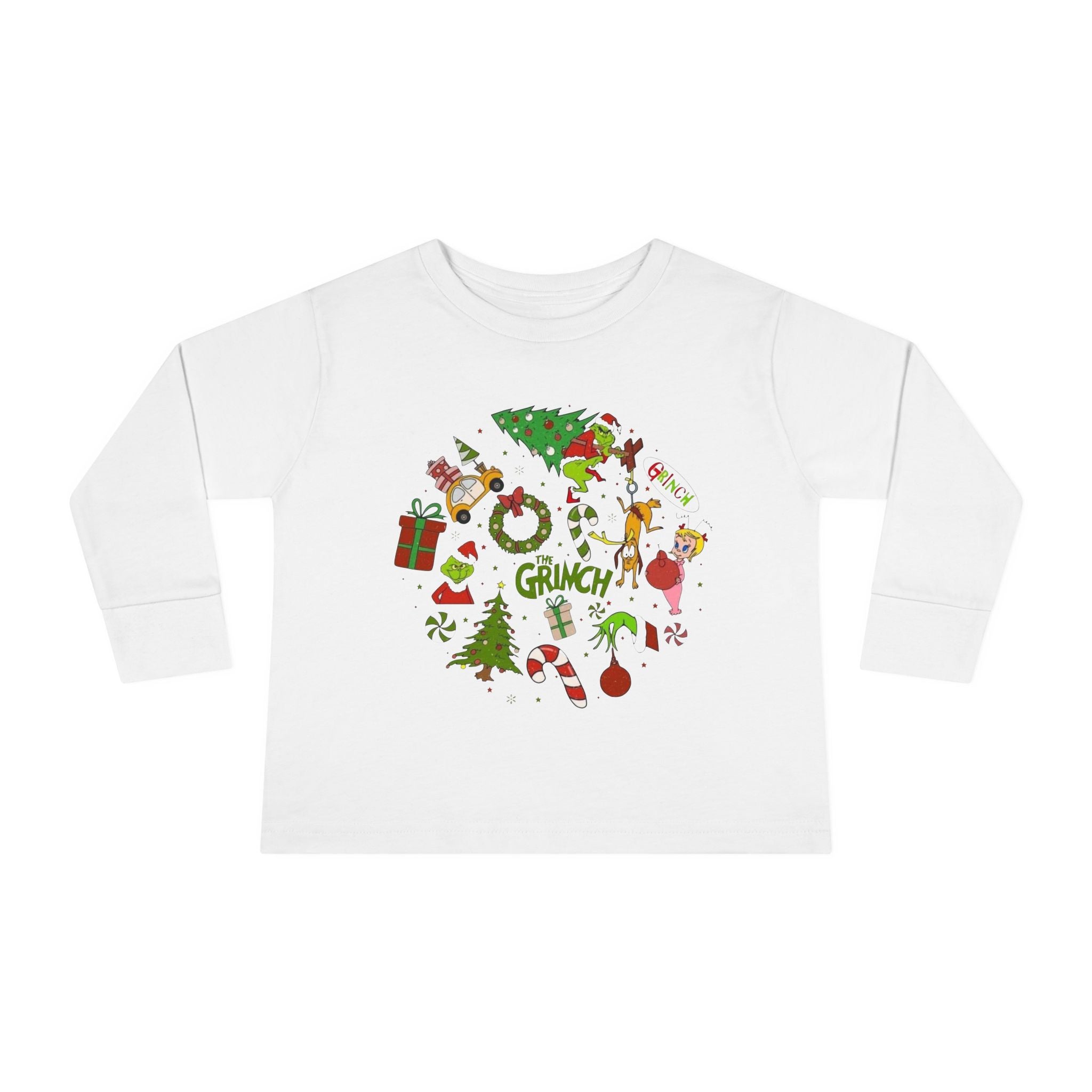 Kid's Grinch Long Sleeve Tee, Kids Holiday  tee shirt, Kids Christmas tee shirt, Festive kids tee shirt, Toddler Cotton tee shirt