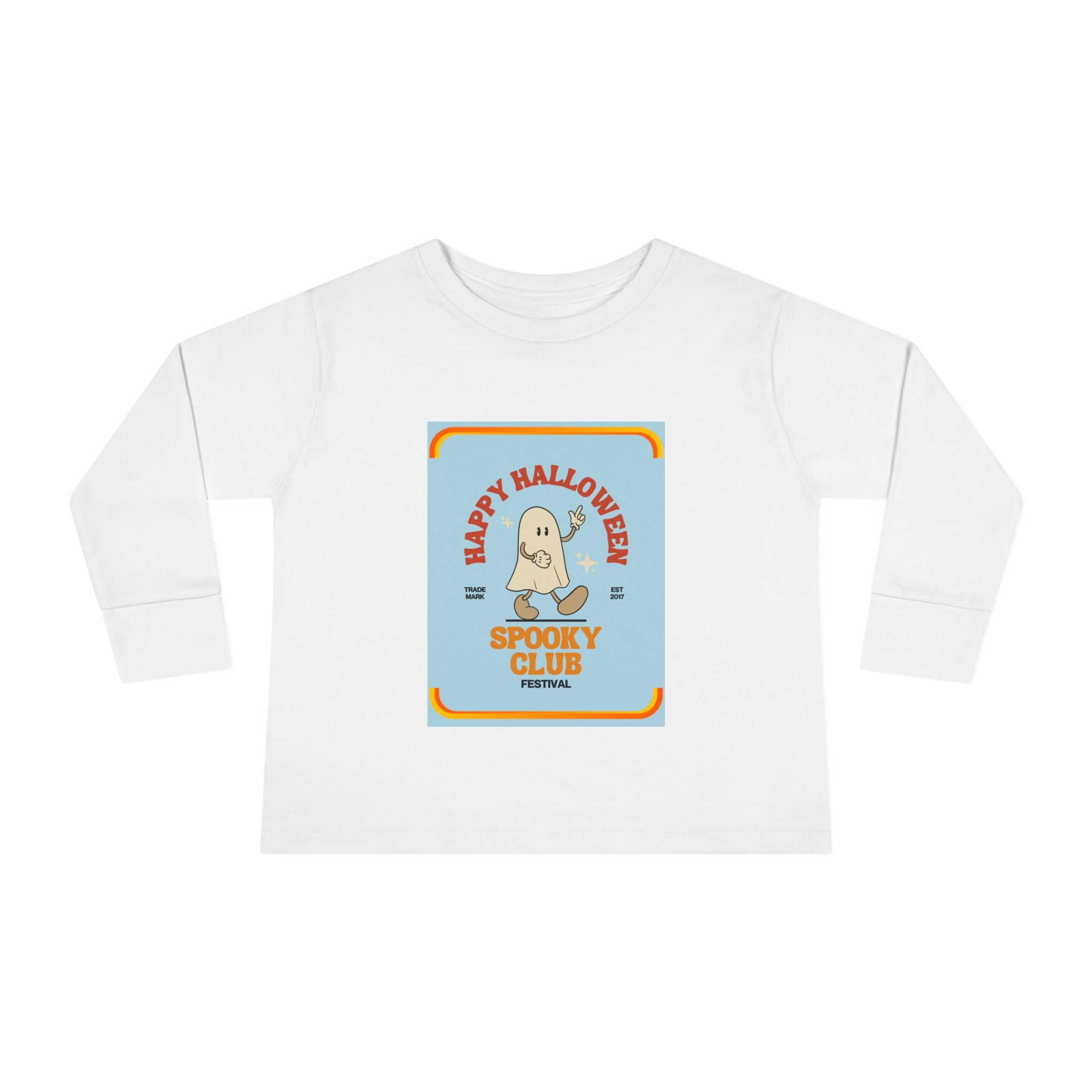 Toddler Long Sleeve Cotton Tee with Spooky Ghost Club design, Light weight. - Blue Star Merch 