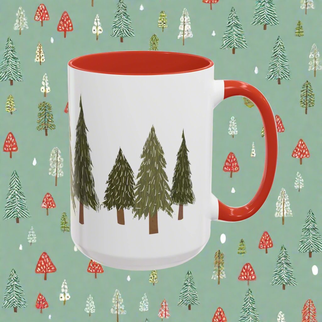 Christmas holiday trees with colorful Accents, Coffee  Mug (11, 15oz)