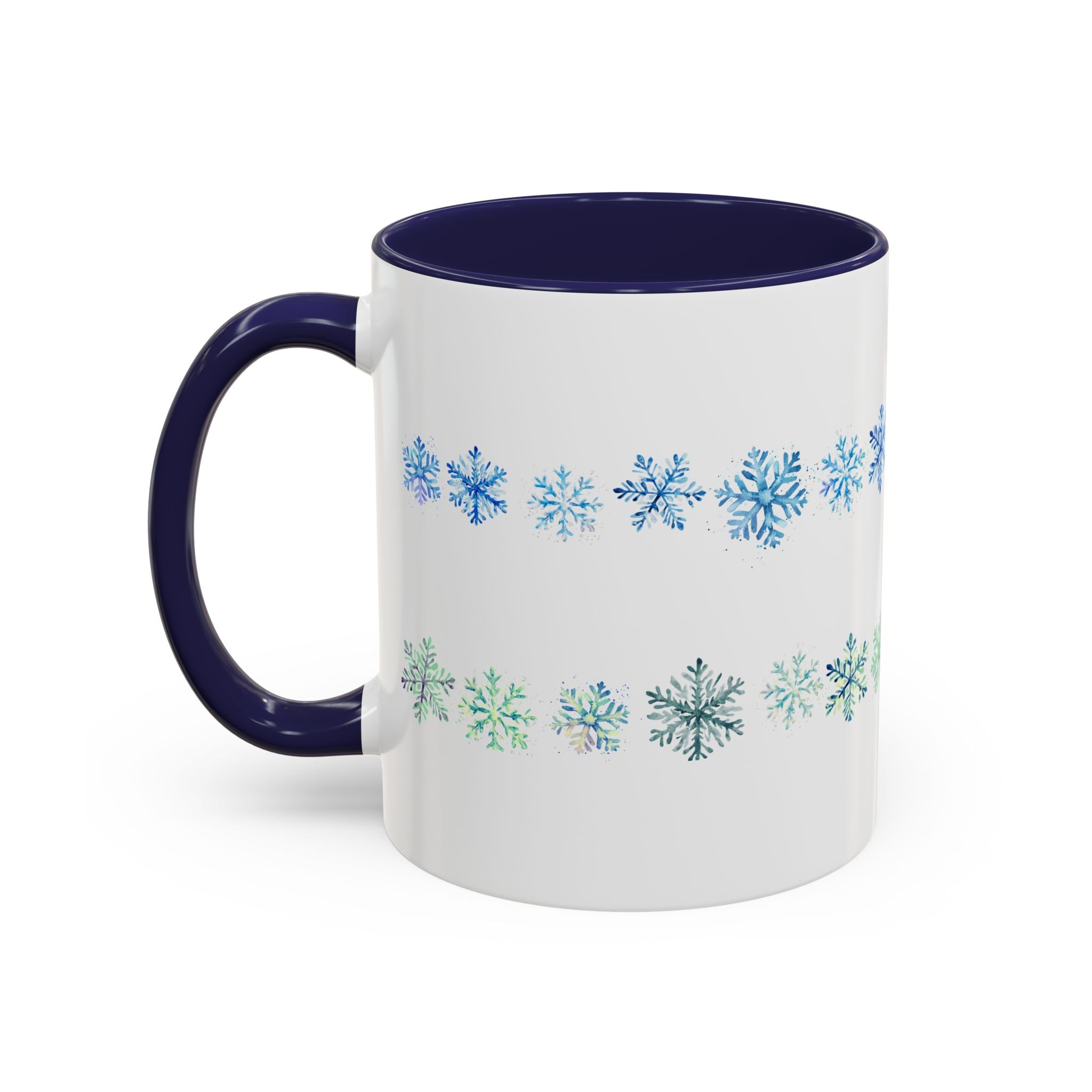 Colorful Green & Blue Snowflakes  on  Accent Ceramic Coffee Mug (11, 15oz)