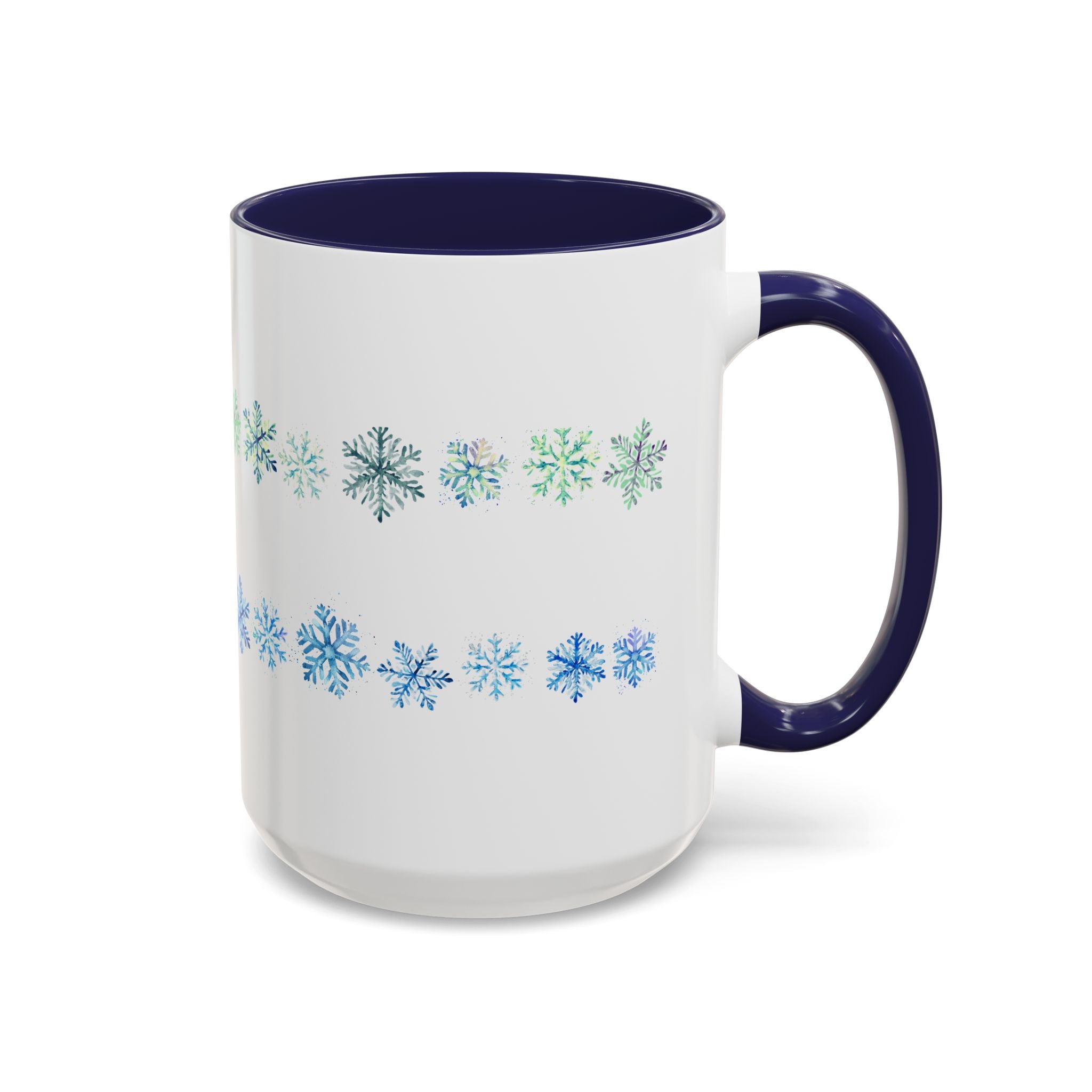 Colorful Green & Blue Snowflakes  on  Accent Ceramic Coffee Mug (11, 15oz)