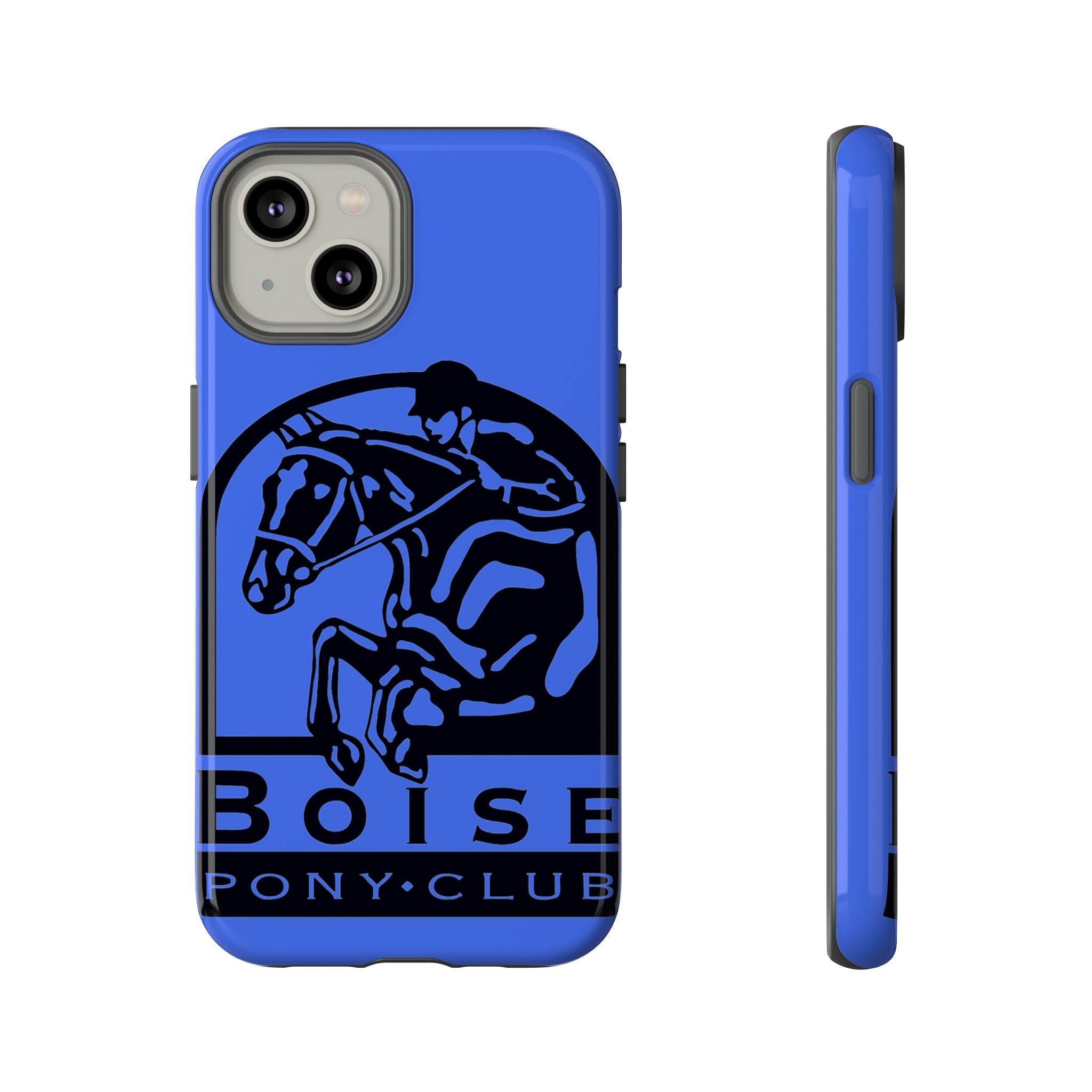 Durable iPhone case for models 16, 15 & 14 designed exclusively for Boise Pony Club in glossy or matte finish.