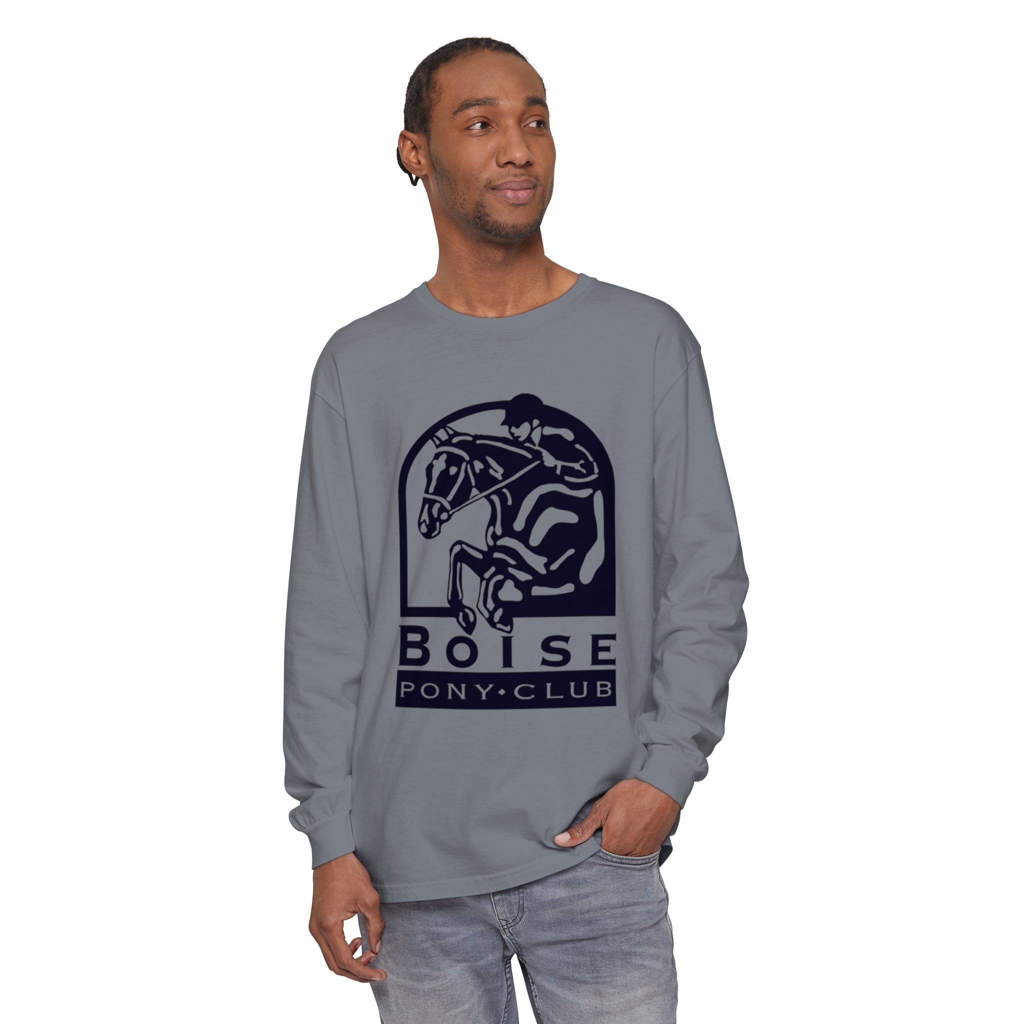 Garment-dyed Long Sleeve Cotton T-Shirt with Boise Pony Club logo