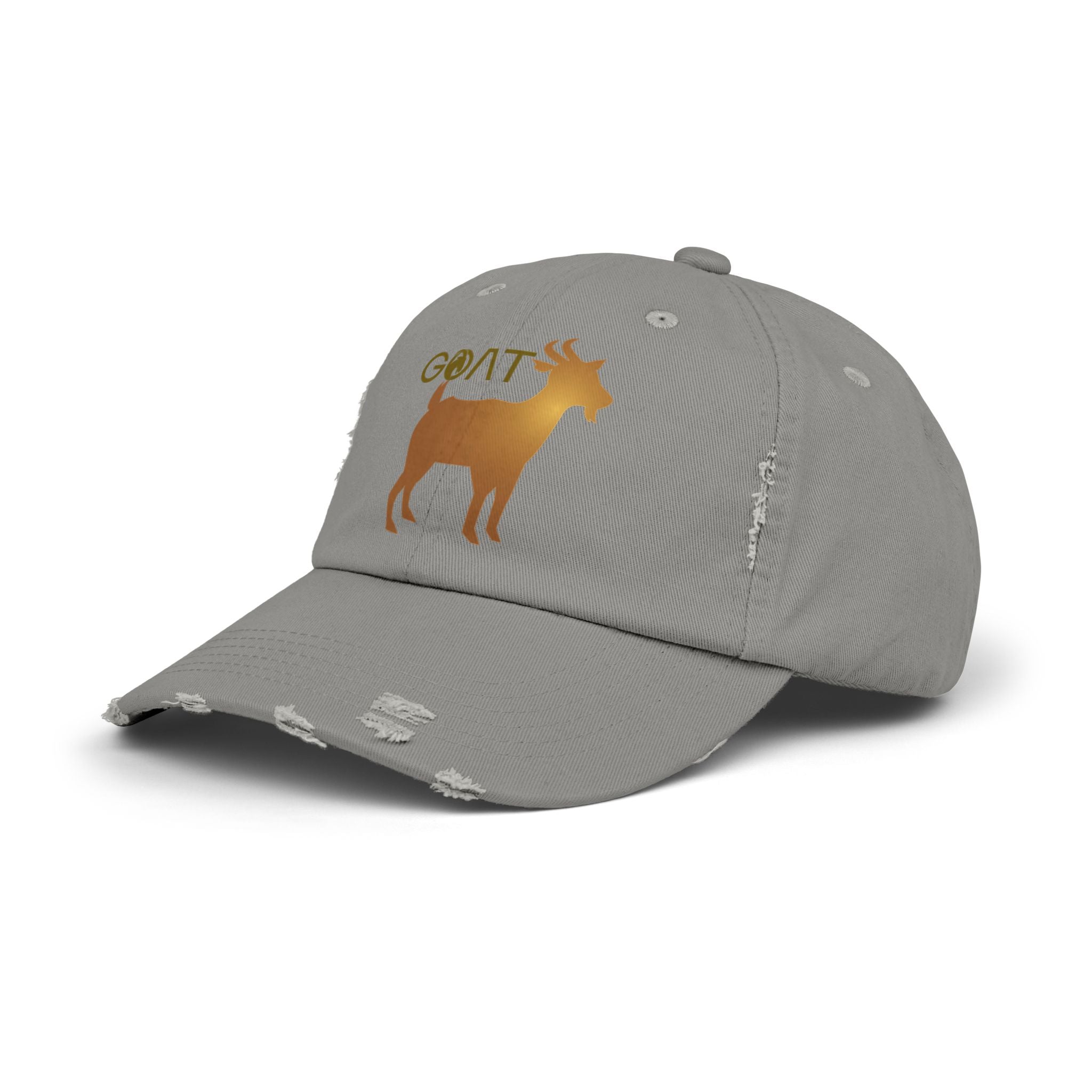 GOAT Unisex Distressed Baseball Cap, Goat Logo, Gold logo, 100% Cotton hat - Blue Star Merch 