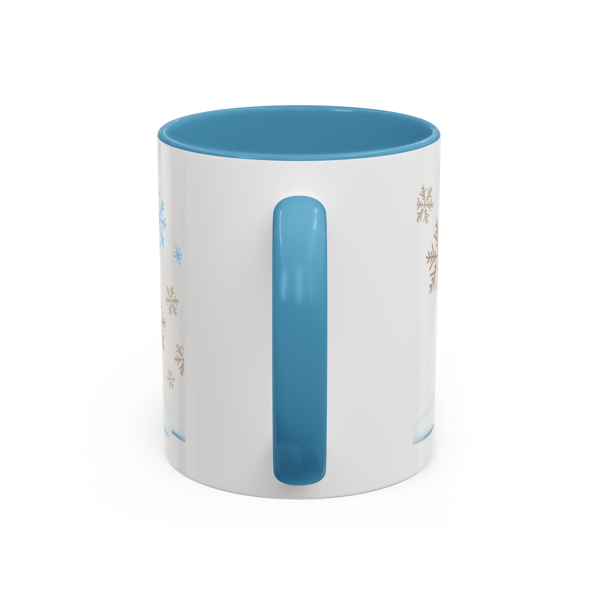 Winter trees & Snowflakes on Accent Coffee Mug (11, 15oz)in blue and red.