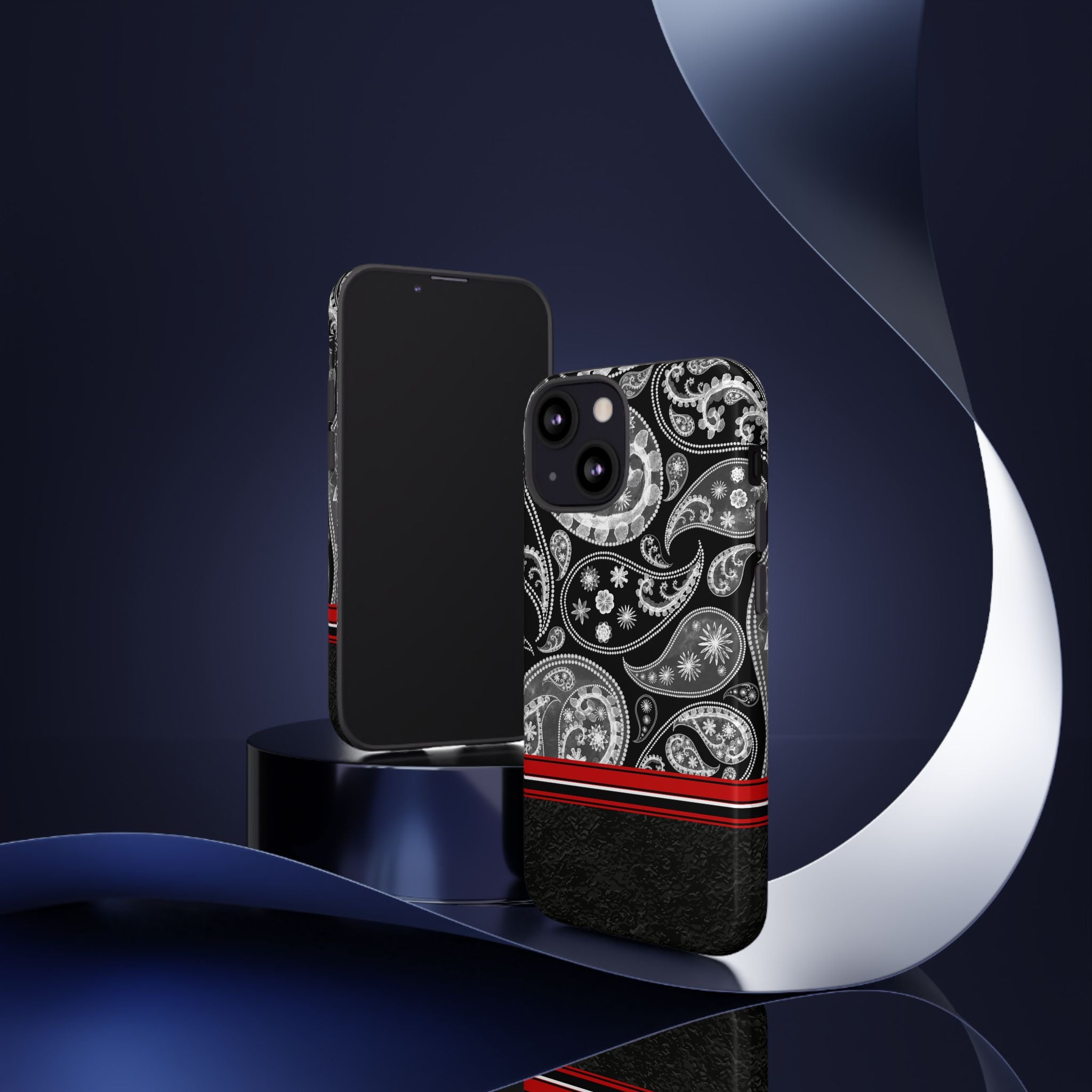 Black Paisley Phone Case for iPhone, Google and Samsung. Quality protection, matte or glossy, black