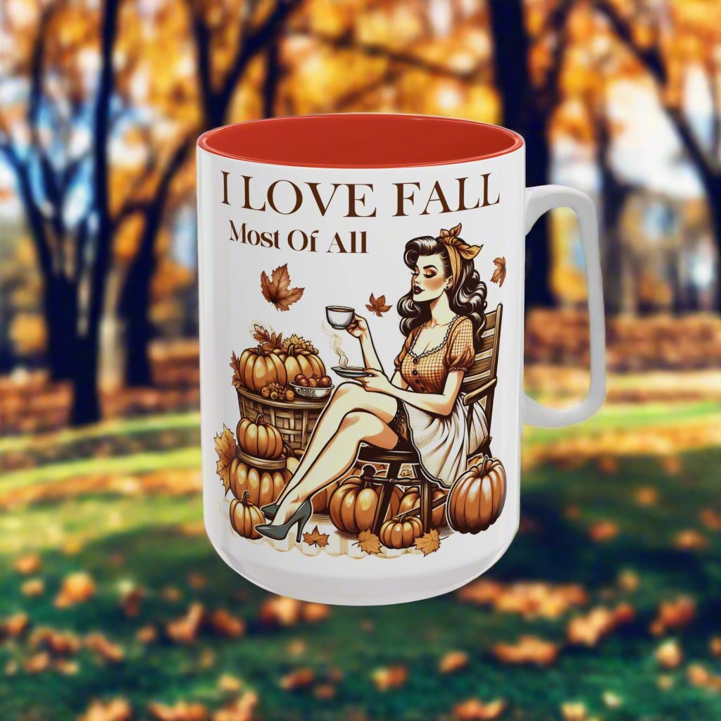 I Love Fall  Accent Coffee Mug (11, 15oz) in Red & Black