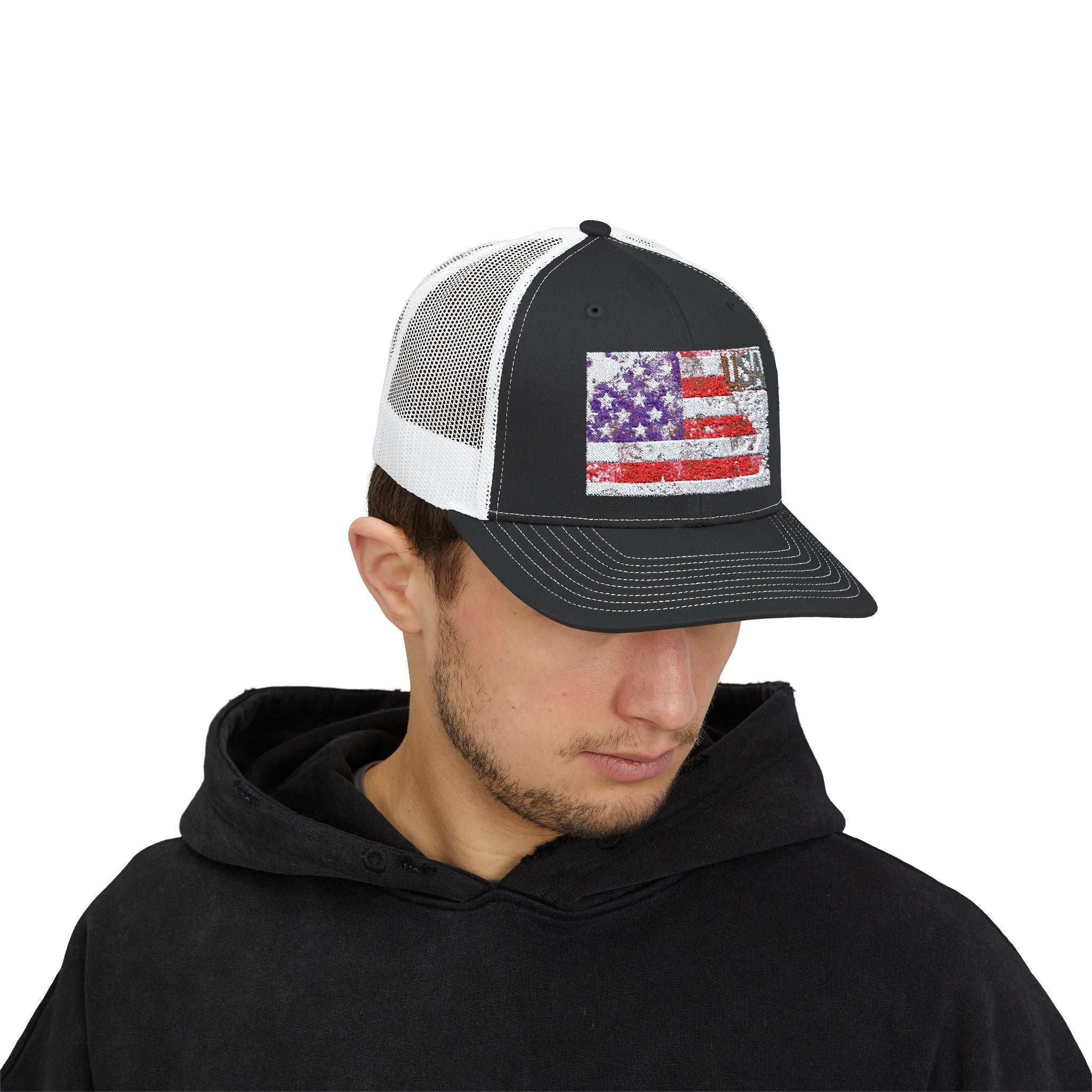 American Flag Trucker Cap with adjustable snap closure