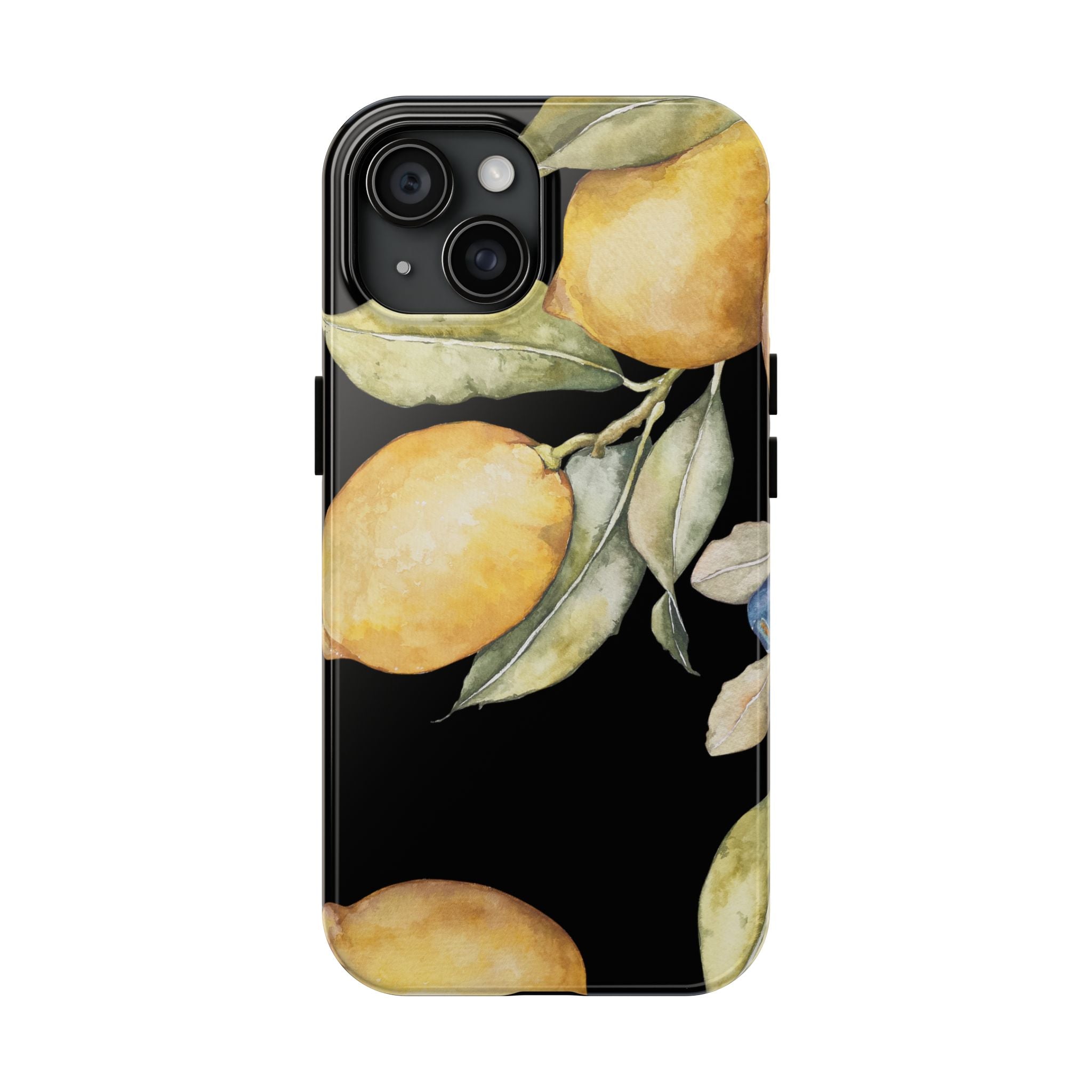 Tough Phone Case for iPhone and Samsung, Lemon floral design, black - Blue Star Merch 