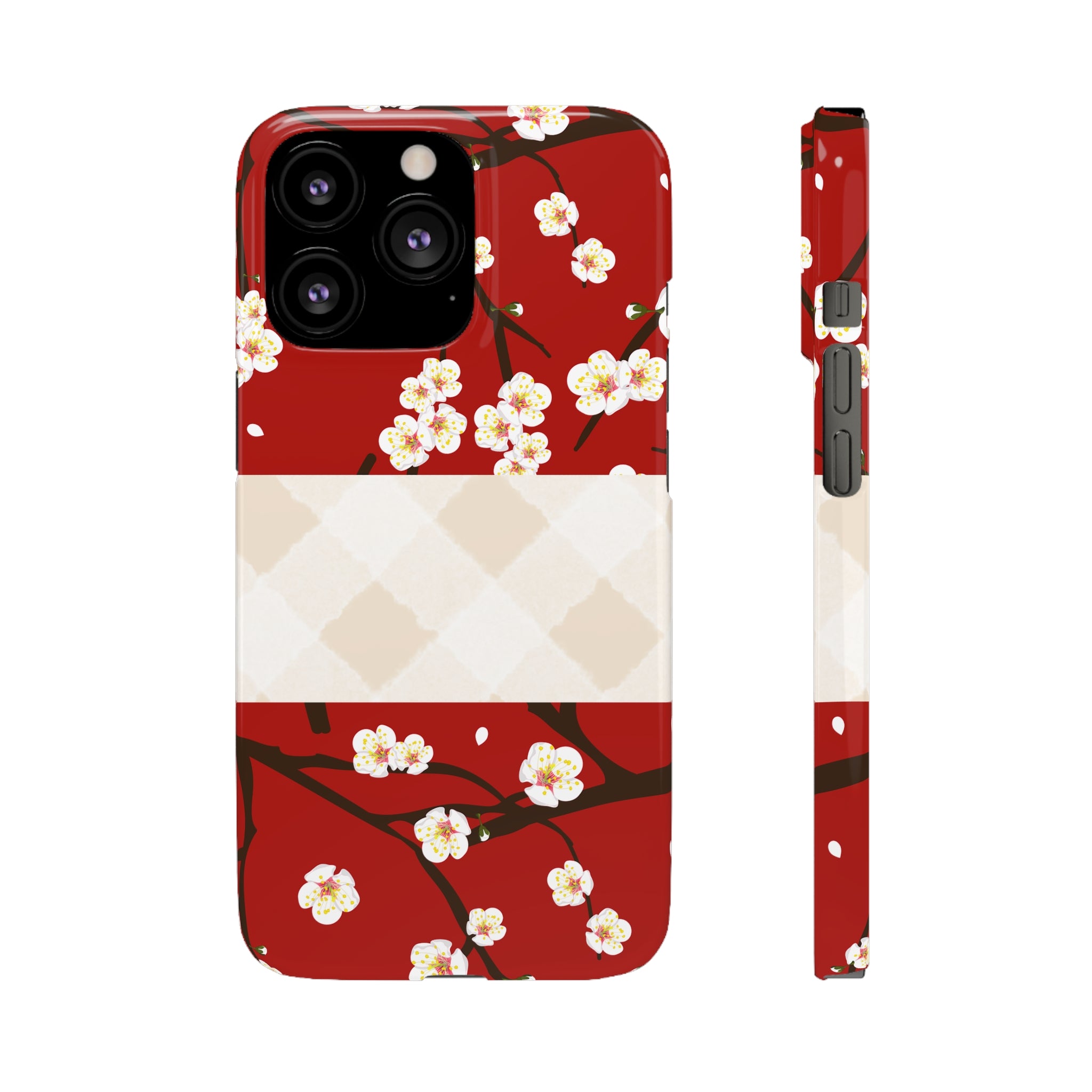 Red Floral and Plaid, Snap Durable Slim Case, iPhone, Samsung, Google. Supports wireless charging