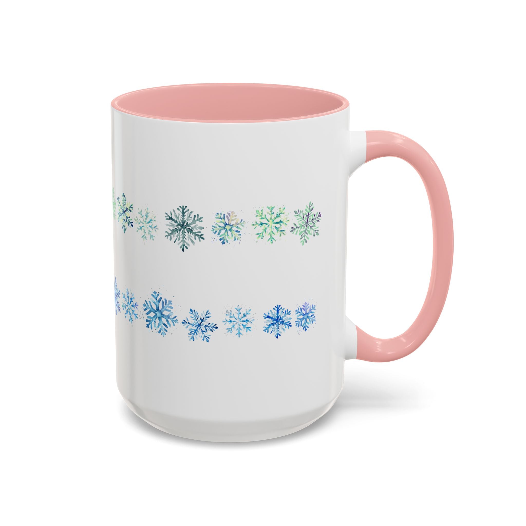 Colorful Green & Blue Snowflakes  on  Accent Ceramic Coffee Mug (11, 15oz)