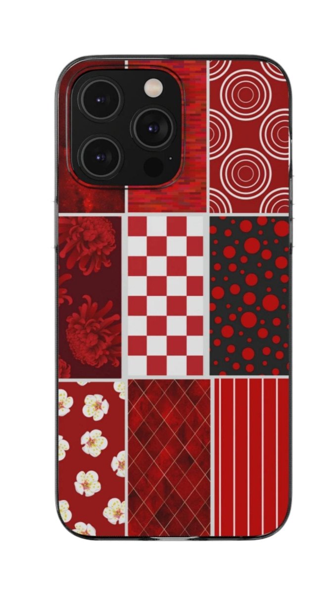 Red Slim Silicone Phone Case with 9 different design elements, iPhone 11-14 - Blue Star Merch 