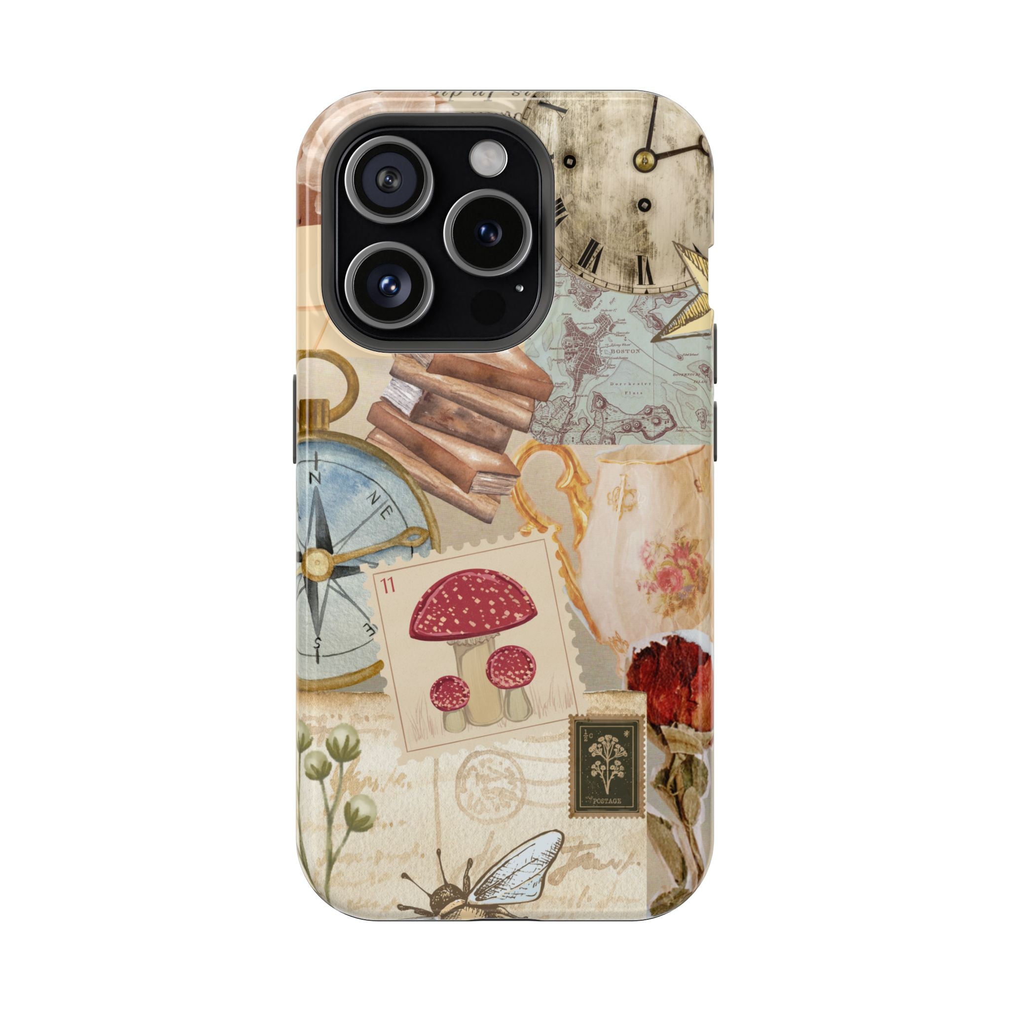 Vintage Inspired Impact-Resistant Case, Vintage Collage, Stamps Neutral colors. iPhone and Samsung compatible - Blue Star Merch 