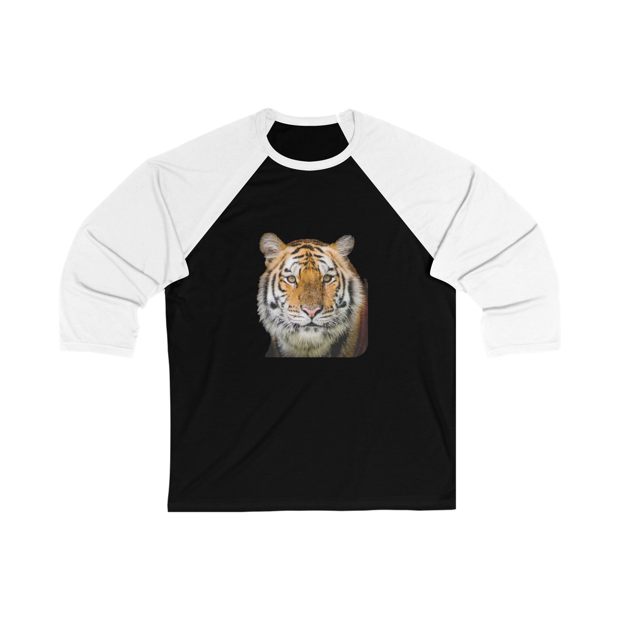 Unisex 3\4 Sleeve Baseball Tee with Tiger Design, Cotton Blend