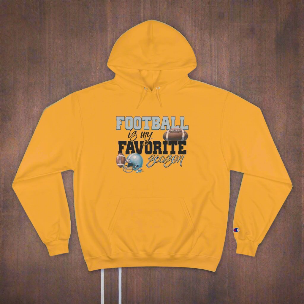 Champion Hoodie with Football Season Theme. Cotton Blend, Medium Weight.