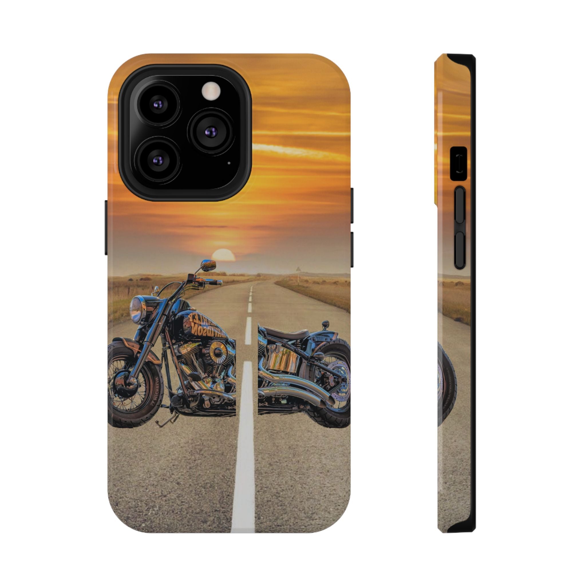 Harley bike and Sunset , Dual-Layer  Phone Case for iPhone and Samsung - Blue Star Merch 