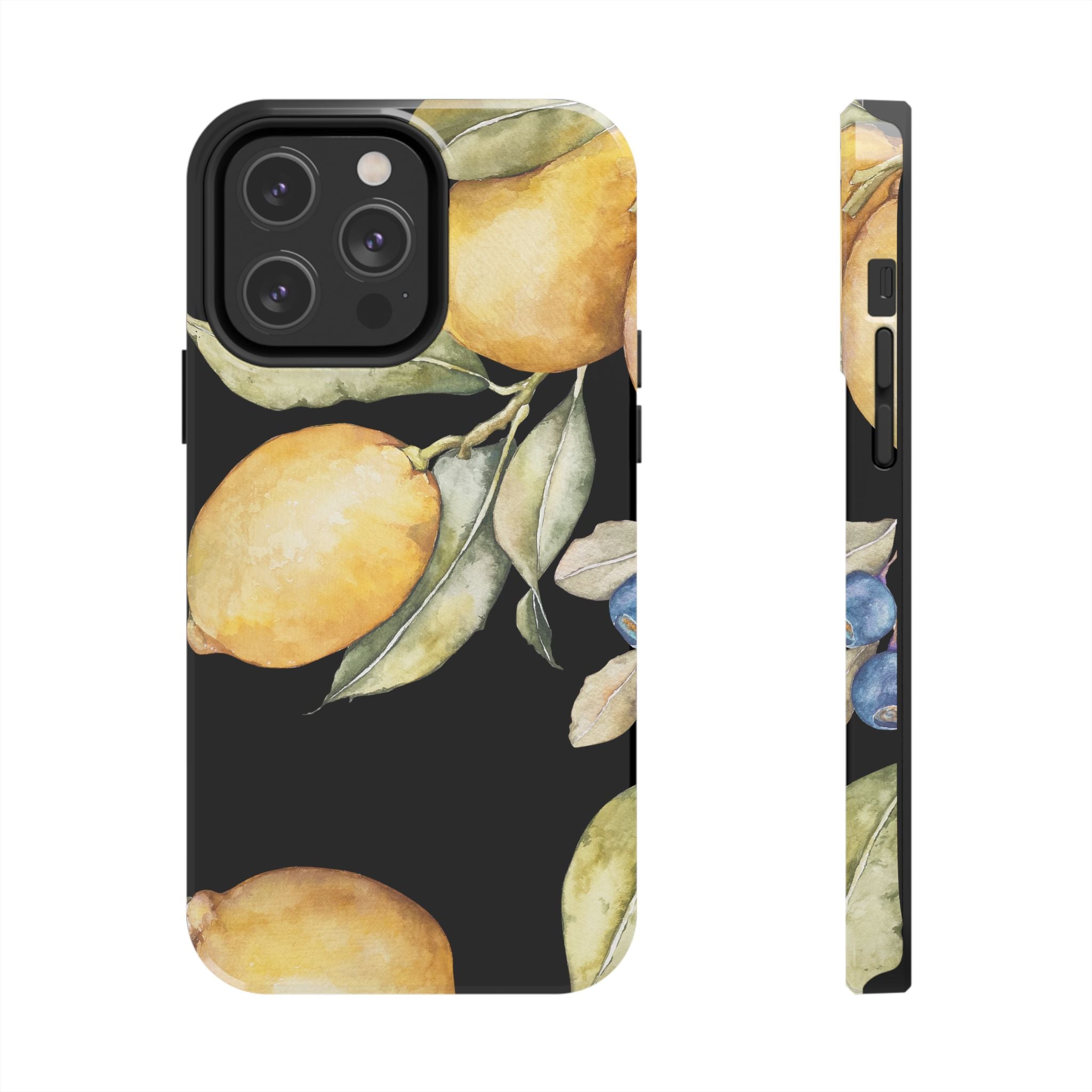 Tough Phone Case for iPhone and Samsung, Lemon floral design, black - Blue Star Merch 