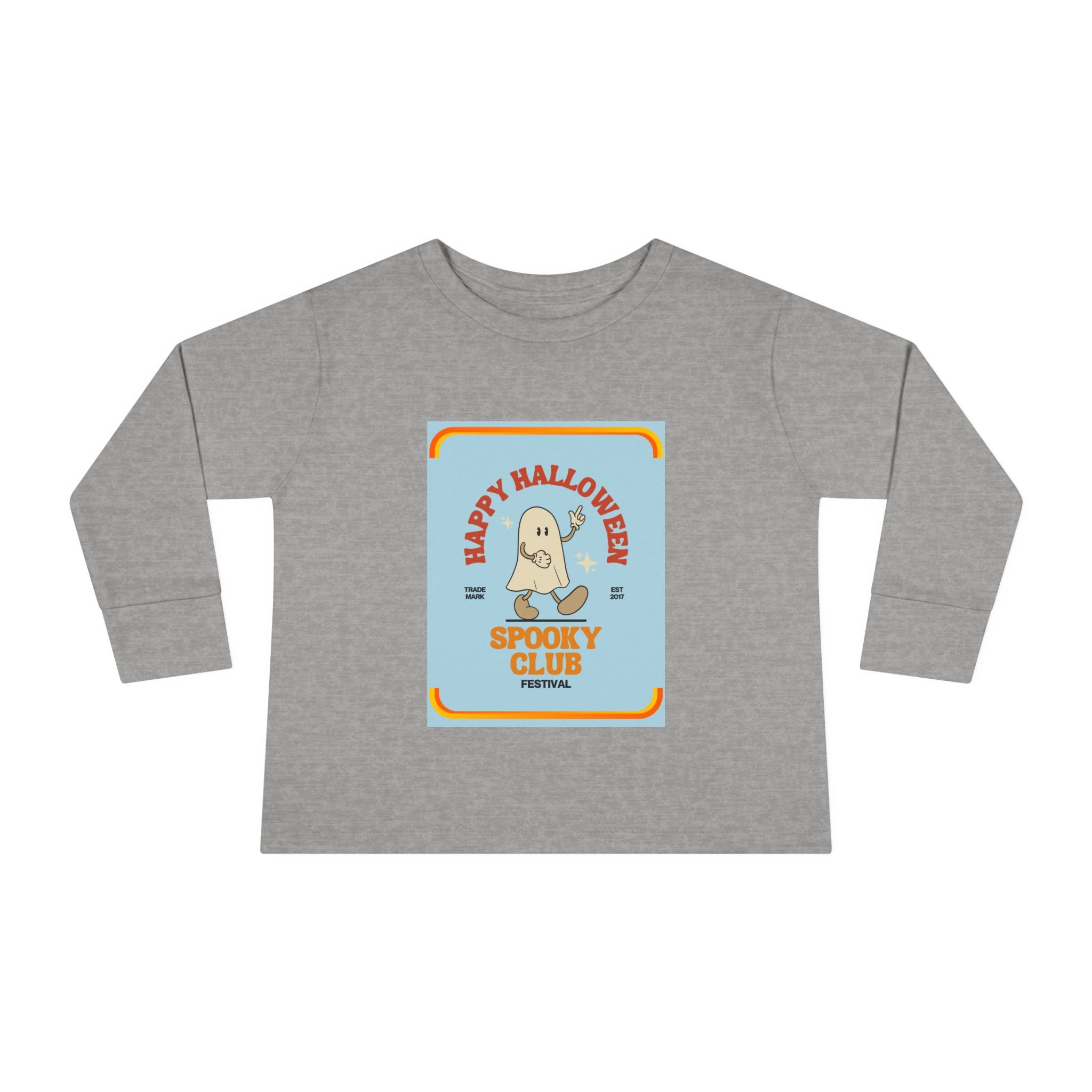 Toddler Long Sleeve Cotton Tee with Spooky Ghost Club design, Light weight. - Blue Star Merch 