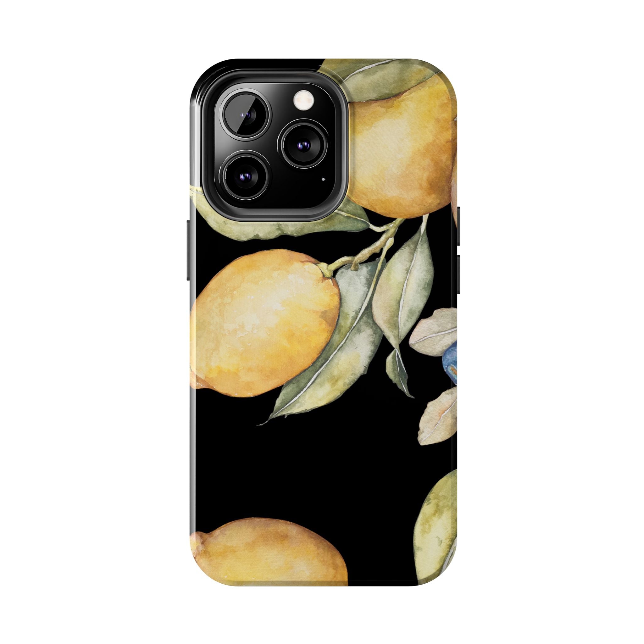 Tough Phone Case for iPhone and Samsung, Lemon floral design, black - Blue Star Merch 