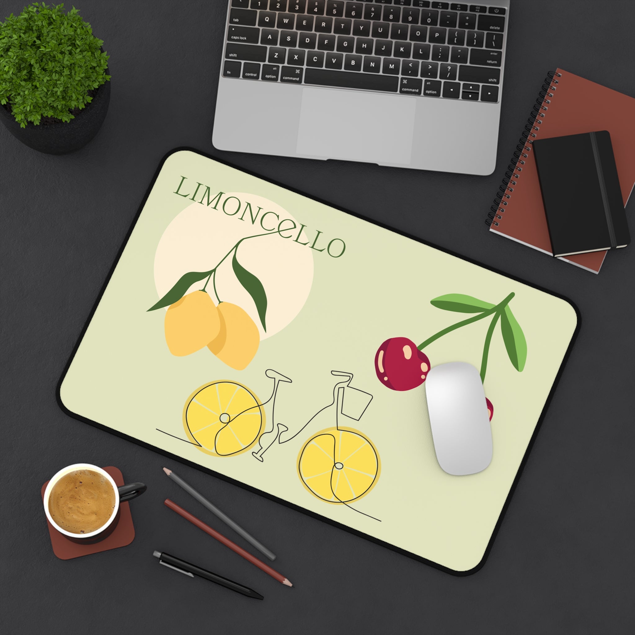 Fruity Desk Mat with Lemon and Cherry design