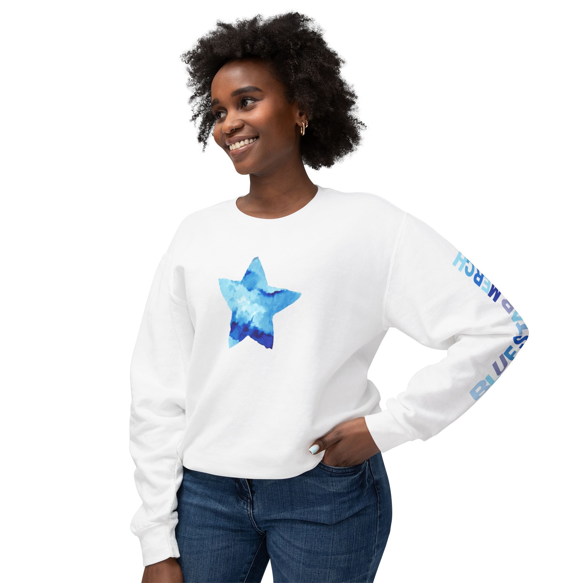 Lightweight Crewneck Sweatshirt with Blue Star Merch Logo in Blue and