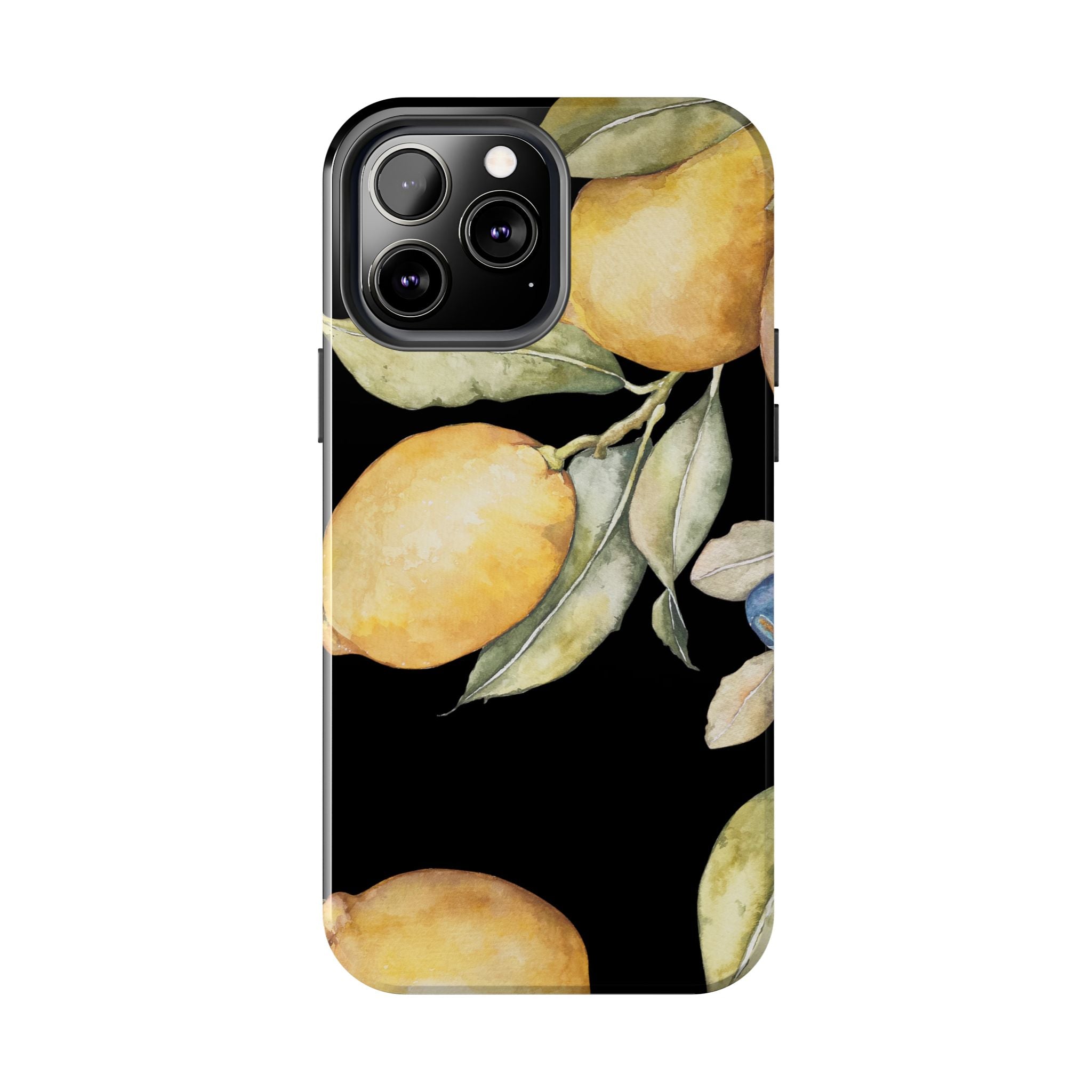 Tough Phone Case for iPhone and Samsung, Lemon floral design, black - Blue Star Merch 