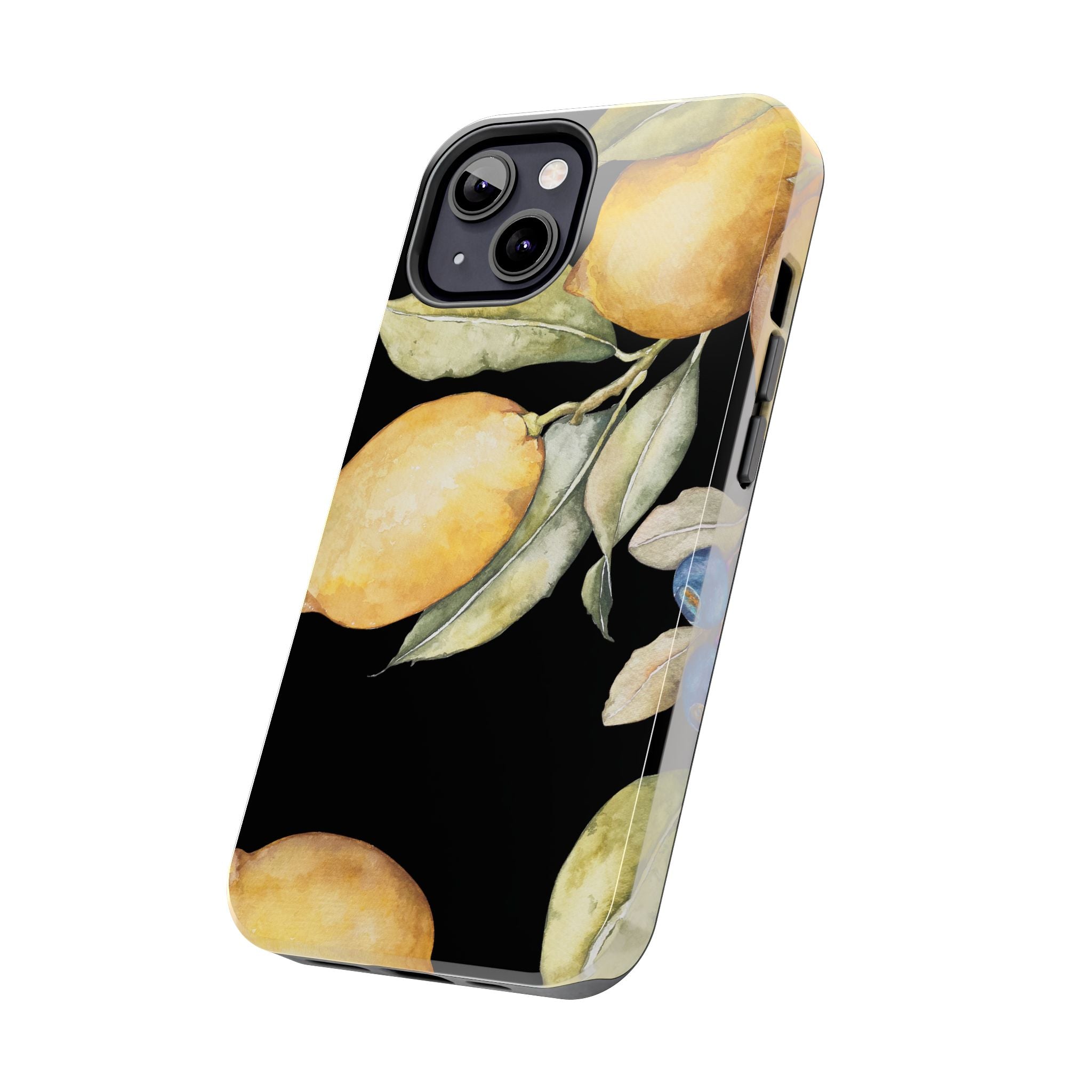 Tough Phone Case for iPhone and Samsung, Lemon floral design, black - Blue Star Merch 