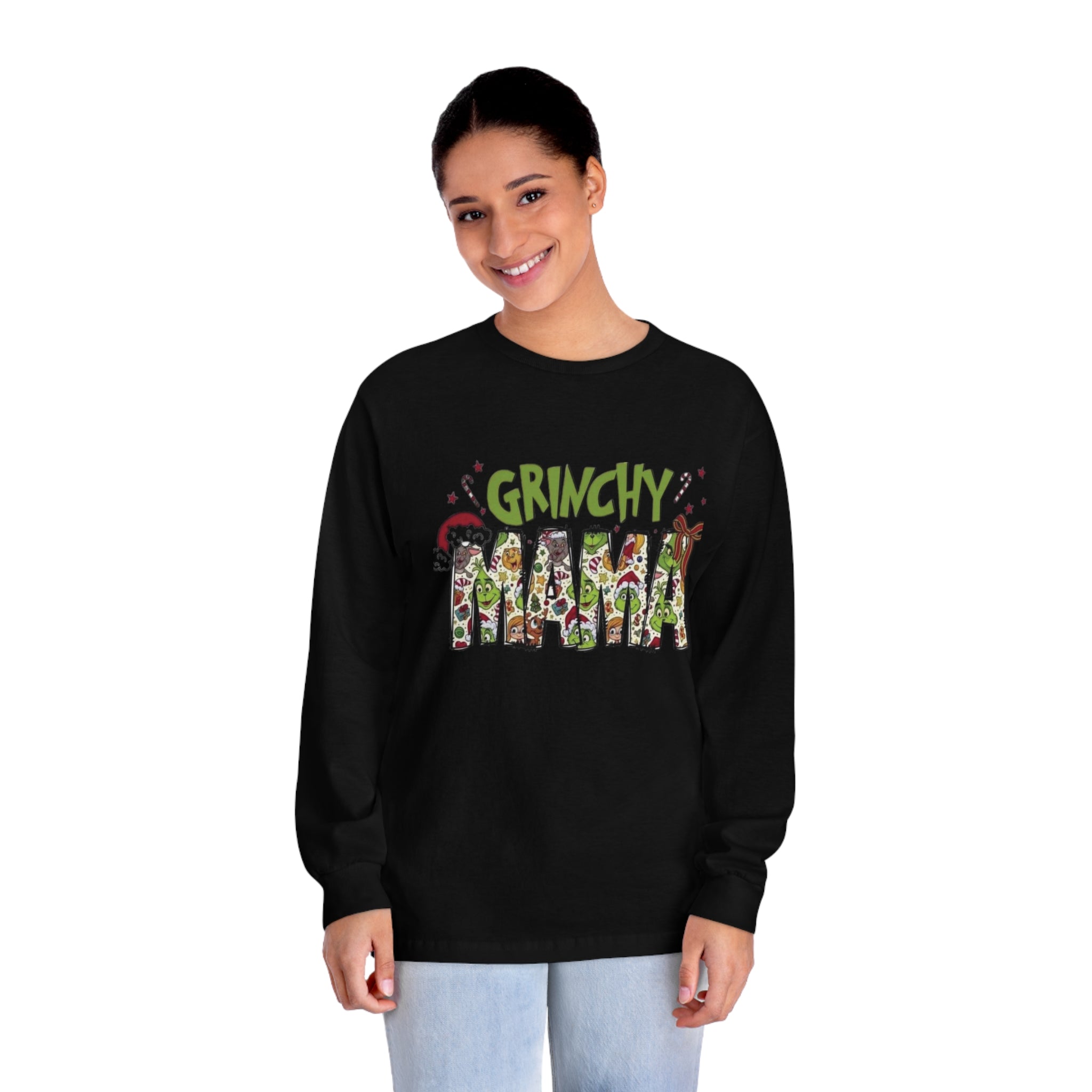 Mama Grinch  Long Sleeve T-Shirt, Cotton tee shirt, Graphic tee shirt, Festive Tee shirt, Grinch tee shirt, Cotton blend tee shirt