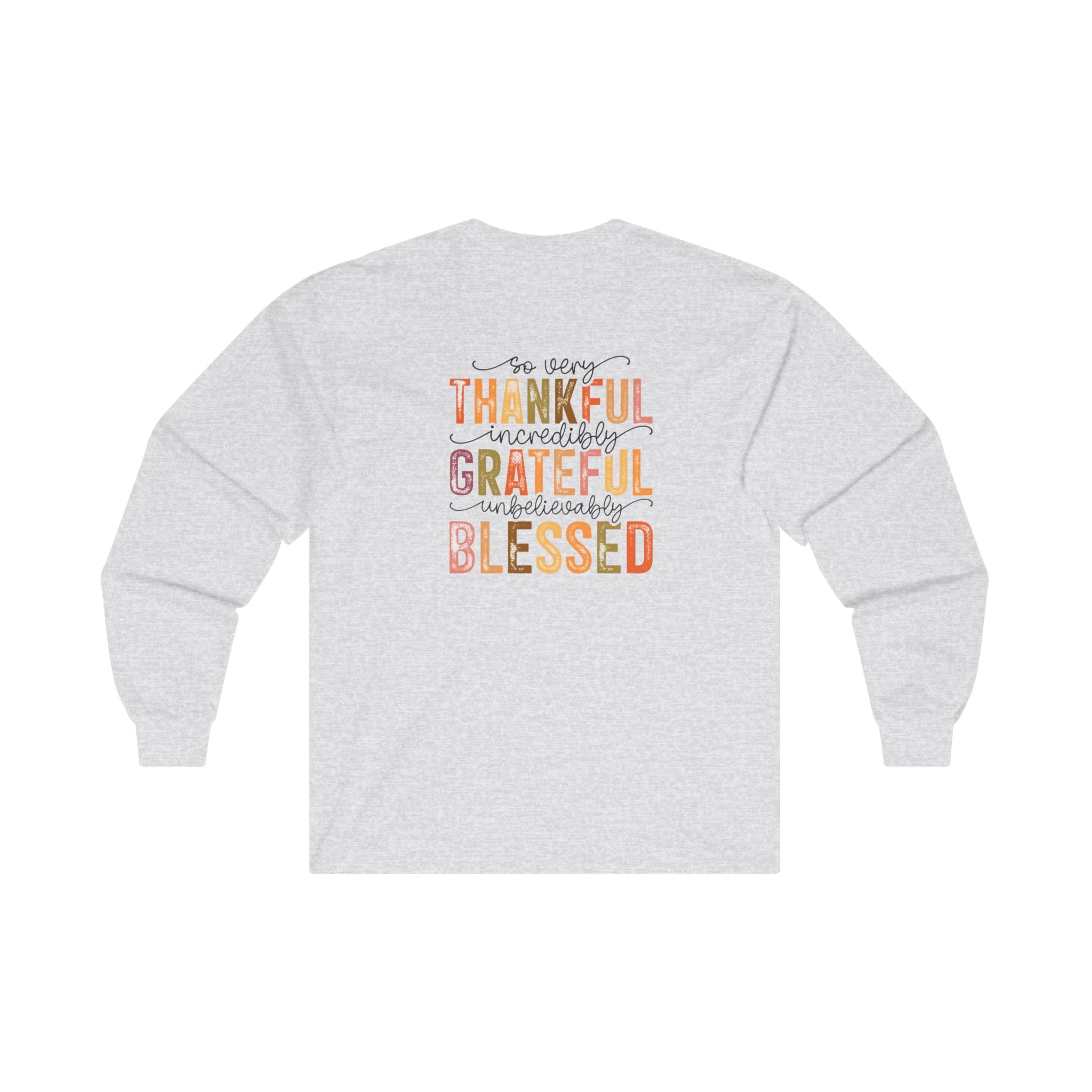 Ladies "Fall Vibes on Front & "Thankful & Grateful" on back, Ultra Cotton Long Sleeve Tee, Cotton & Medium Weight