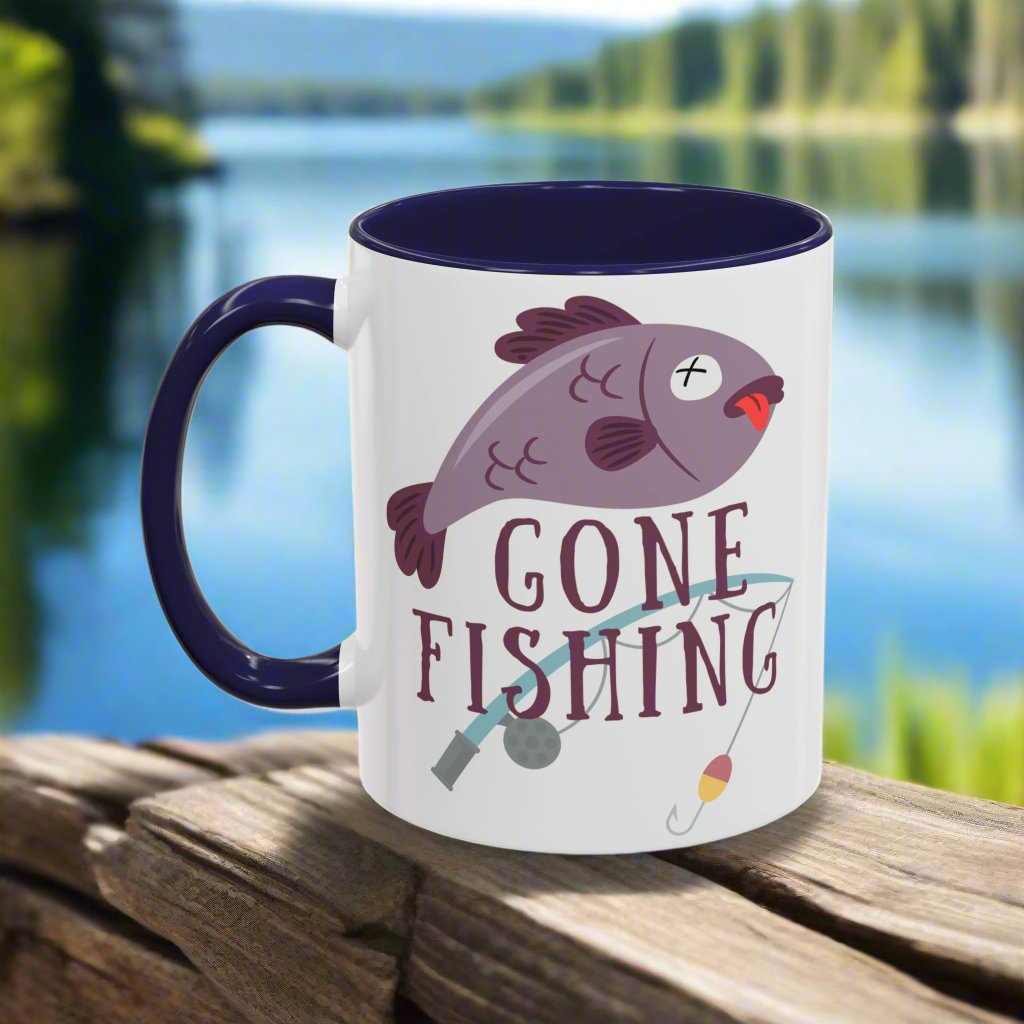 “Gone Fishing” Accent Ceramic Coffee Mug (11, 15oz)