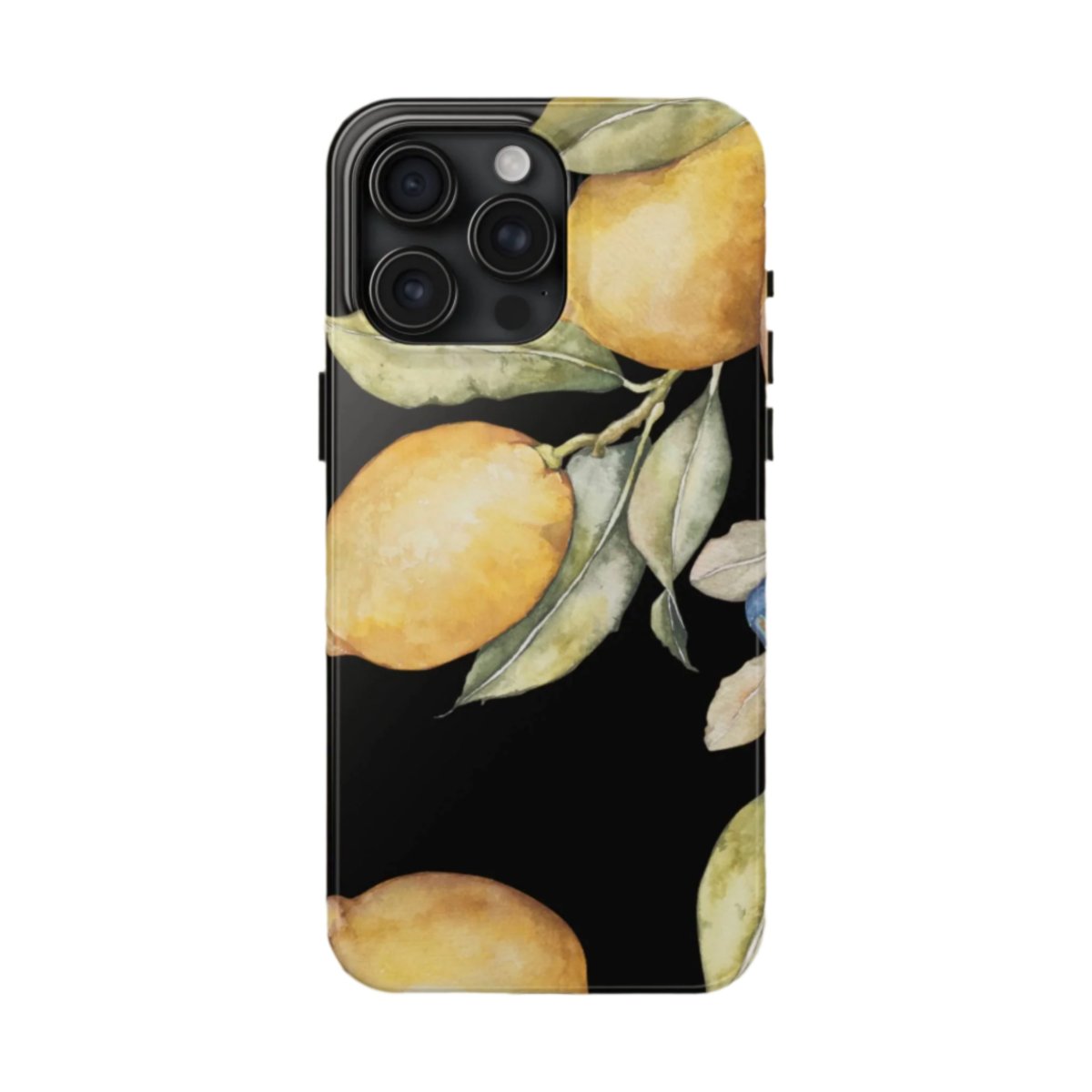 Tough Phone Case for iPhone and Samsung, Lemon floral design, black - Blue Star Merch 