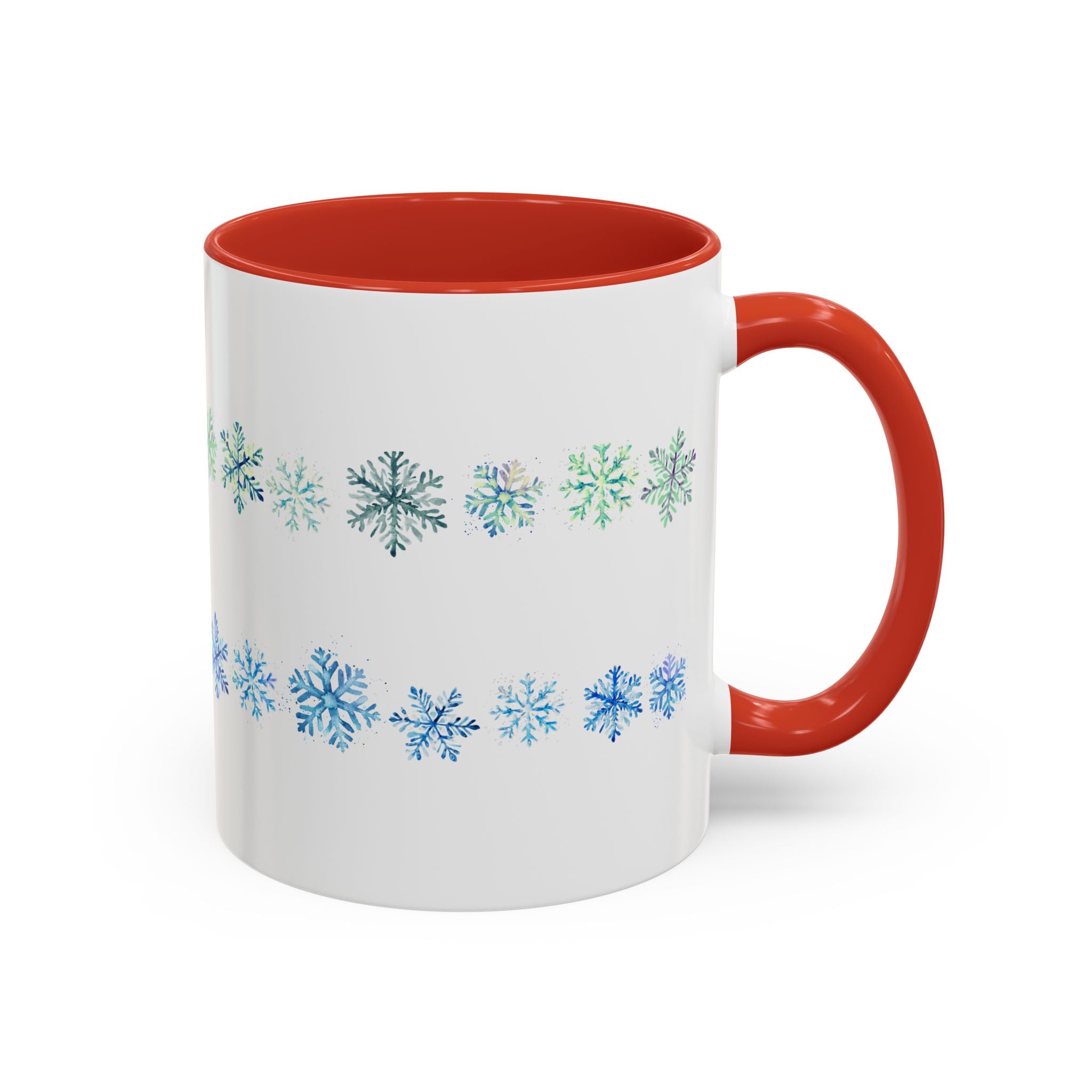 Colorful Green & Blue Snowflakes  on  Accent Ceramic Coffee Mug (11, 15oz)