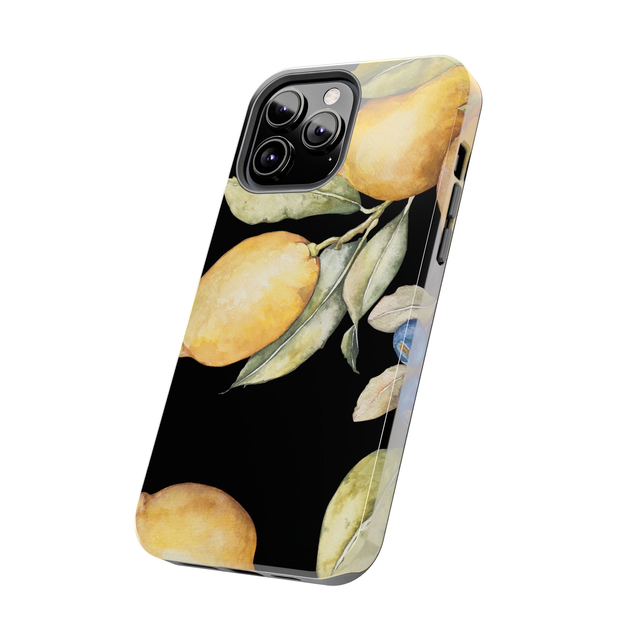 Tough Phone Case for iPhone and Samsung, Lemon floral design, black - Blue Star Merch 