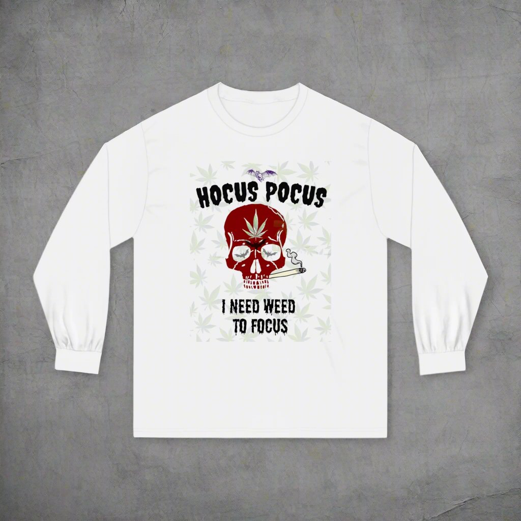 Mens Classic Long Sleeve T-Shirt, Hocus Pocus weed design, Cotton, Medium weight