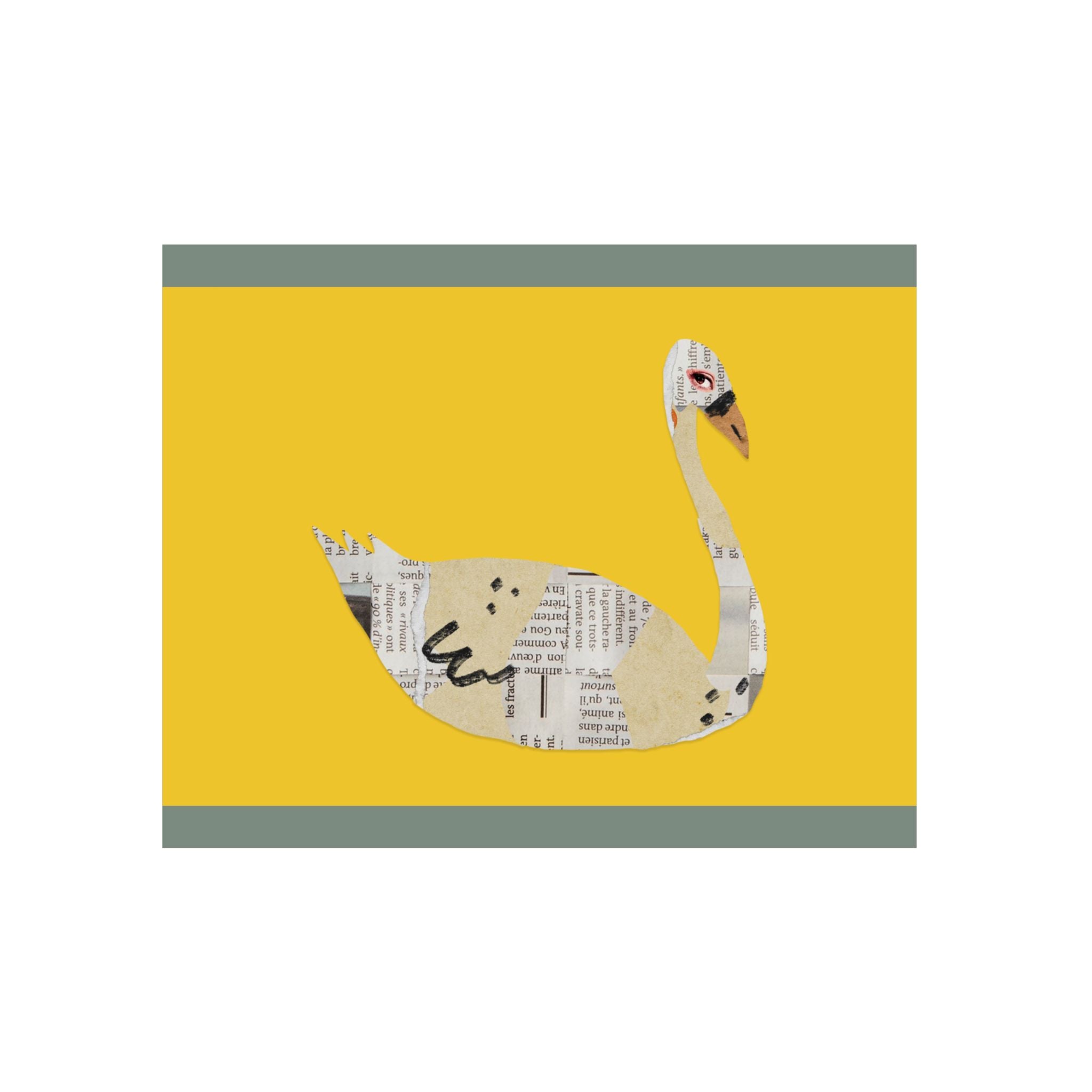 Swan with Yellow background and Vintage Green trim Aluminum Composite Panels, 19.5 x 15.7