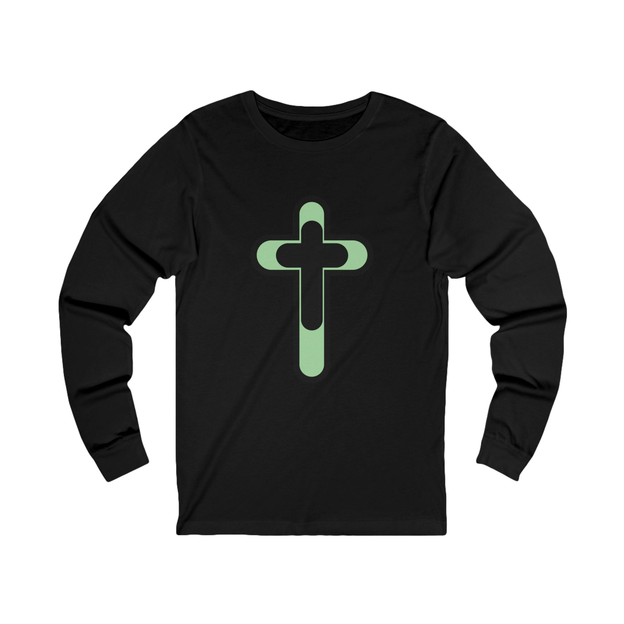 Retro Green "CROSS"  Unisex Jersey Long Sleeve Tee. Light weight Cotton. Faith Based tee shirt