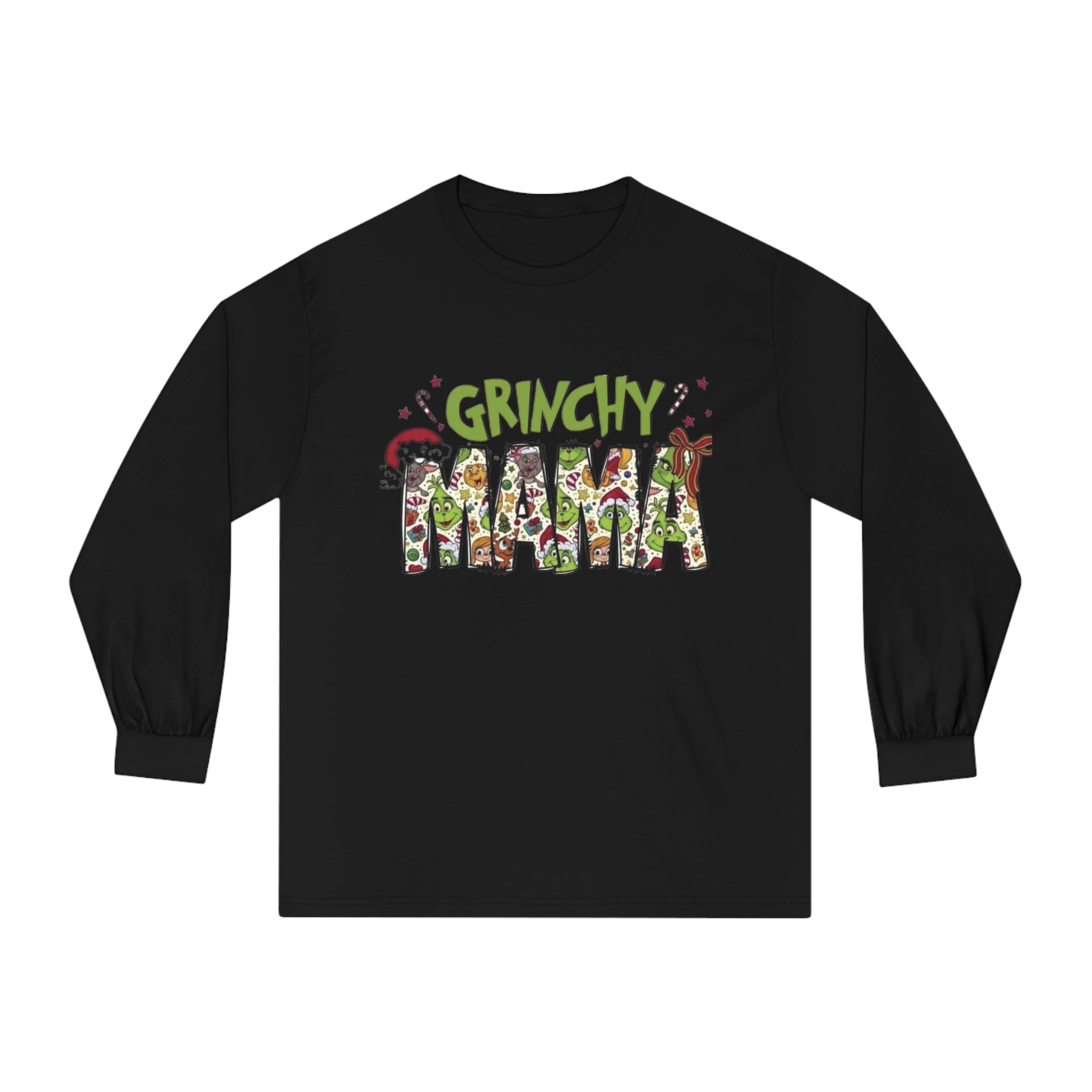 Mama Grinch  Long Sleeve T-Shirt, Cotton tee shirt, Graphic tee shirt, Festive Tee shirt, Grinch tee shirt, Cotton blend tee shirt