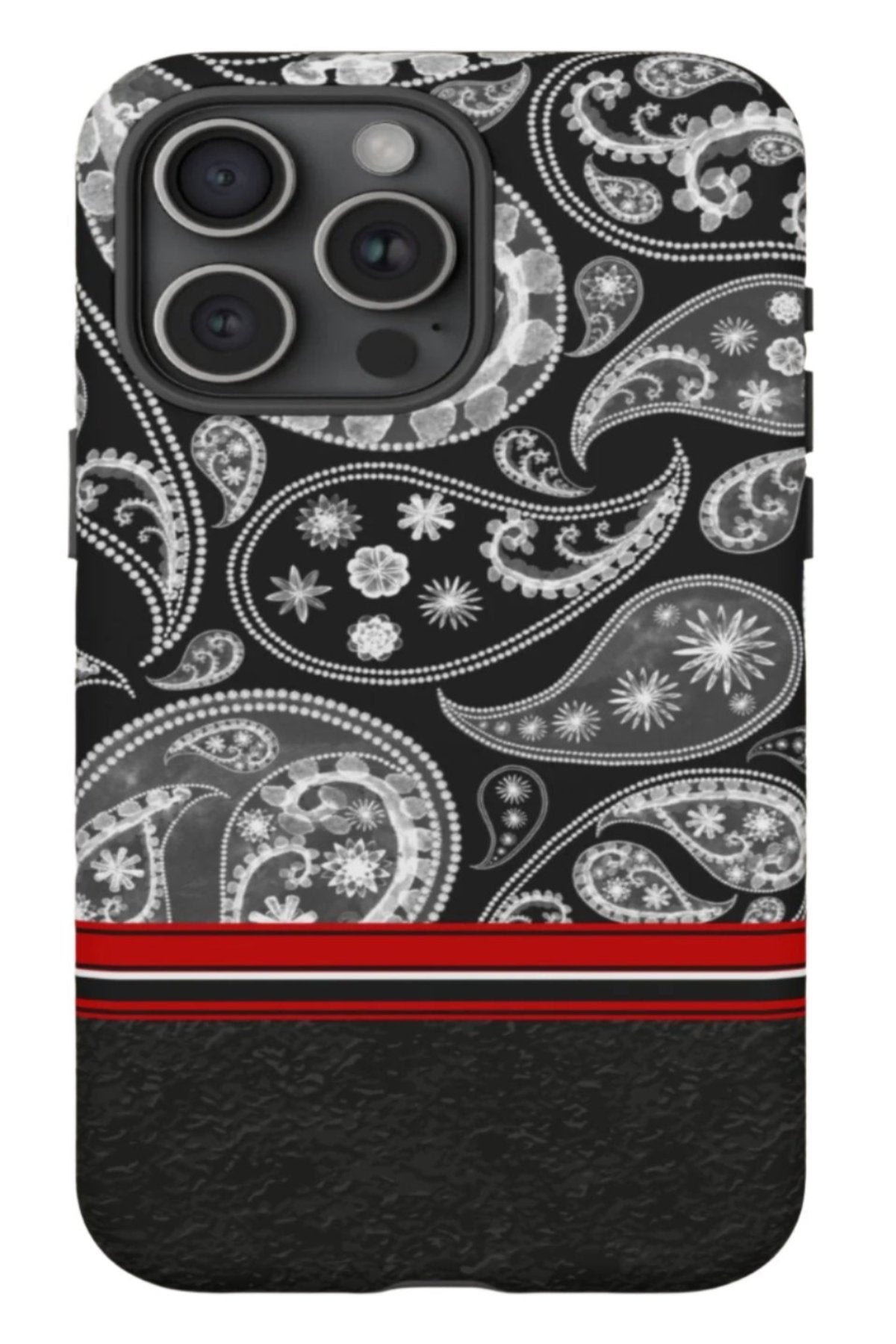 Black Paisley Phone Case for iPhone, Google and Samsung. Quality protection, matte or glossy, black