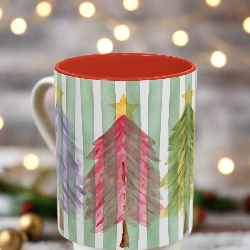 Colorful Vintage Christmas Trees , Accent Coffee Mug (11, 15oz), Sip in Style