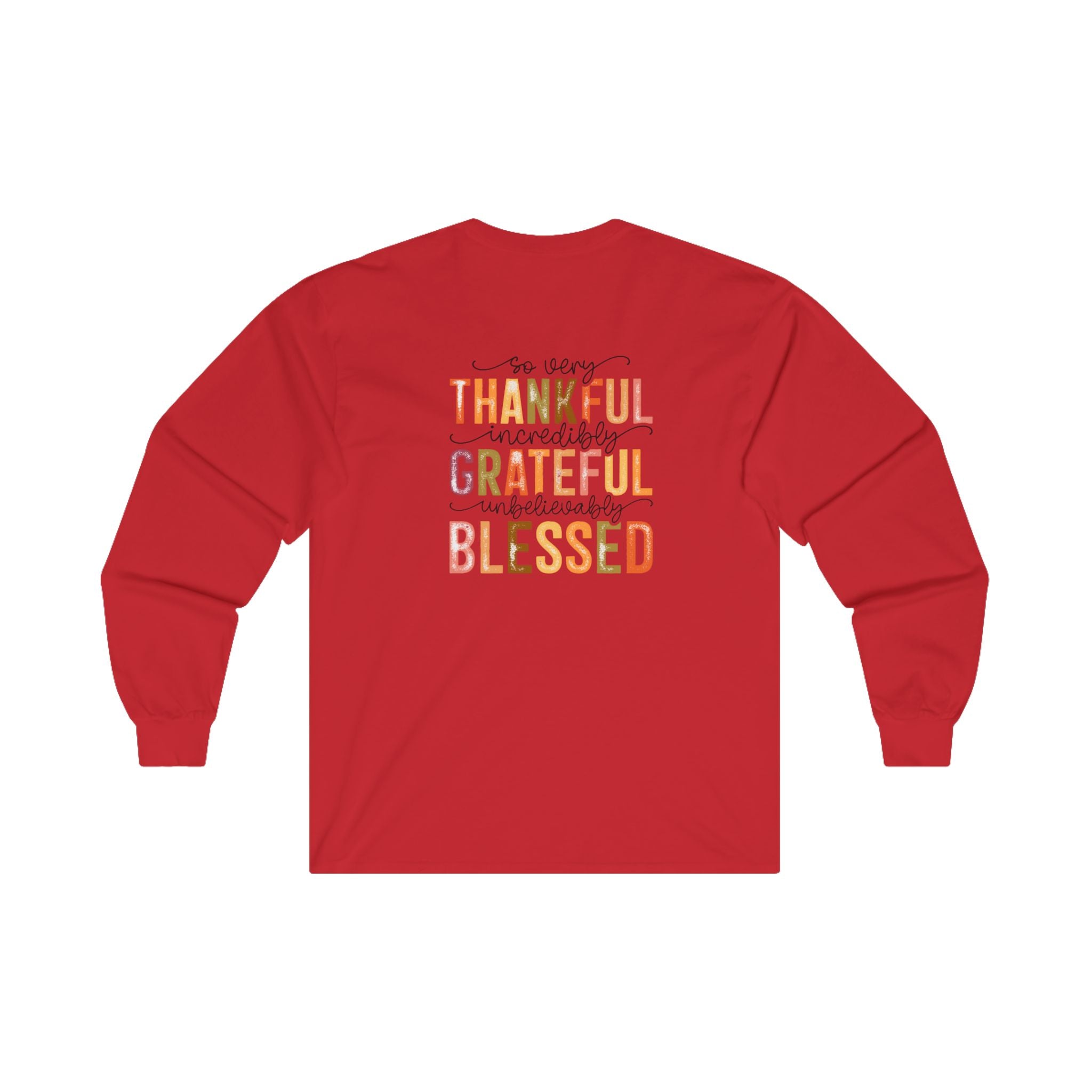 Ladies "Fall Vibes on Front & "Thankful & Grateful" on back, Ultra Cotton Long Sleeve Tee, Cotton & Medium Weight