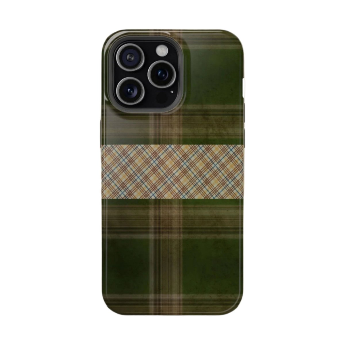 Green Plaid Protective Phone case,  Dual-Layered protection, supports wireless charging - Blue Star Merch 