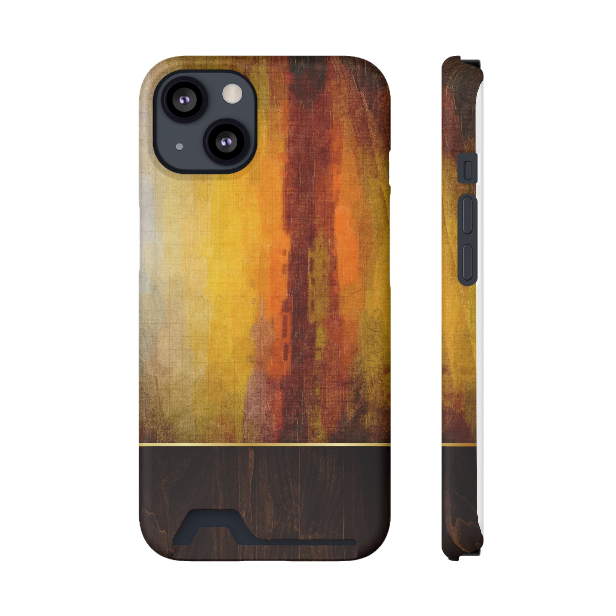 Phone Case With Card Holder, Custom art and wood design - Blue Star Merch 