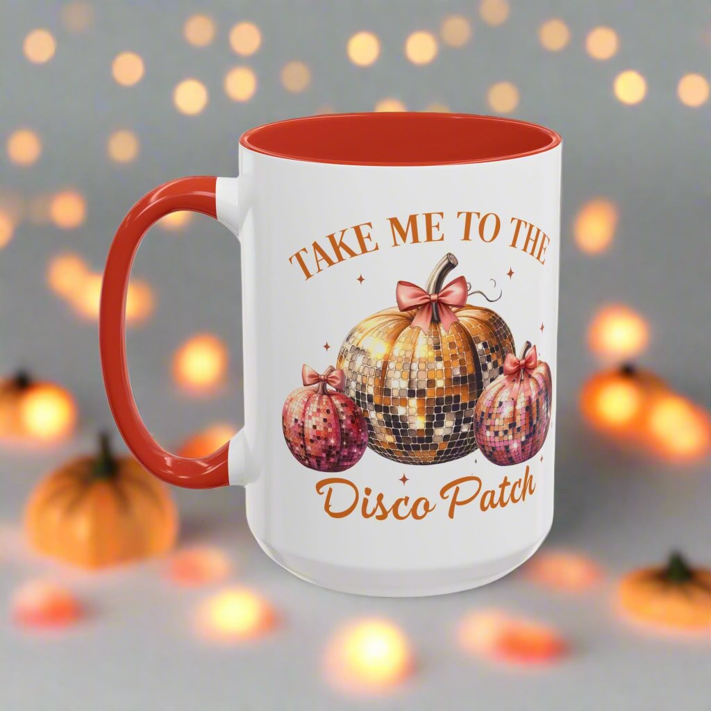 Pumpkin  Disco  Patch Accent Ceramic Coffee Mug (11, 15oz) in 2 colors