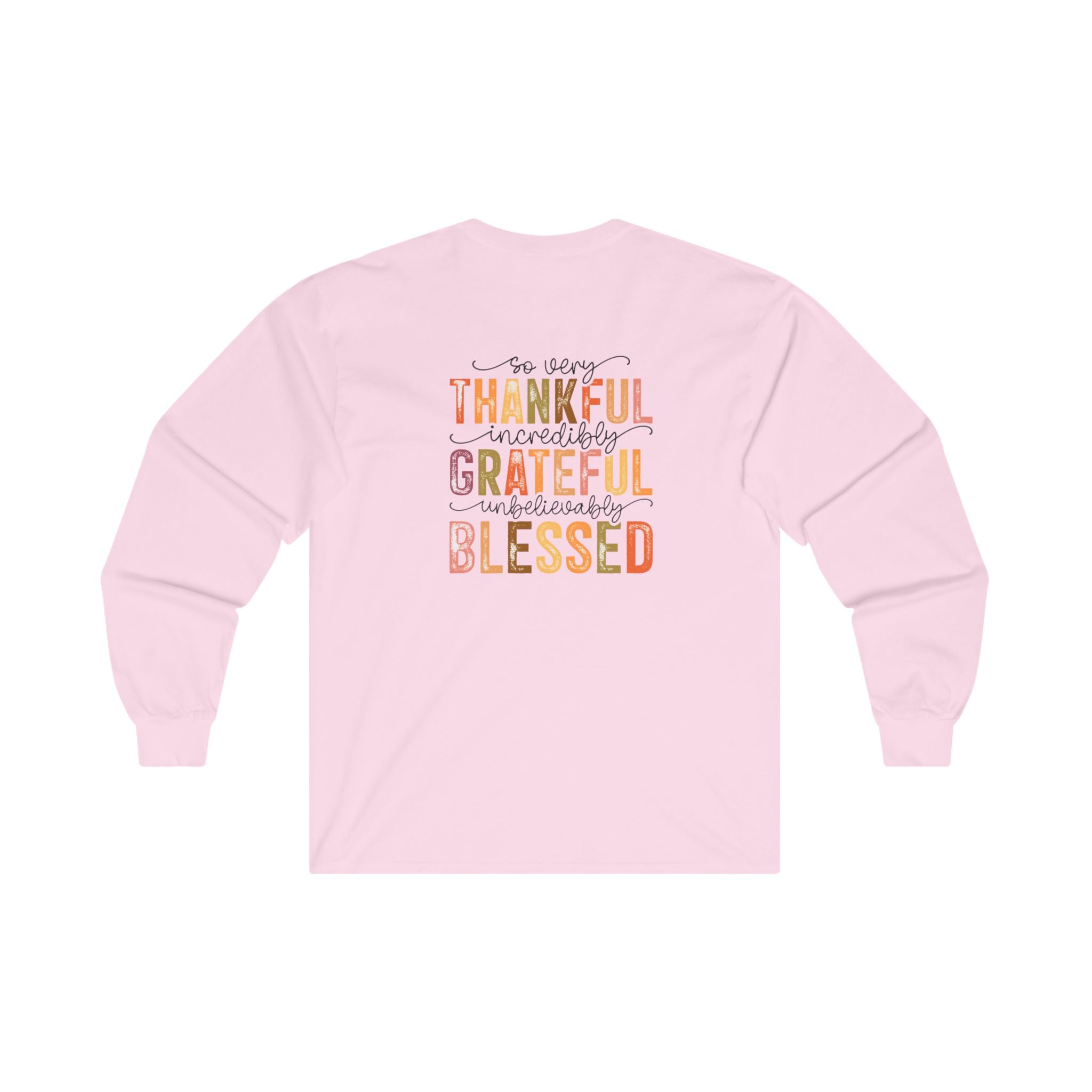 Ladies "Fall Vibes on Front & "Thankful & Grateful" on back, Ultra Cotton Long Sleeve Tee, Cotton & Medium Weight