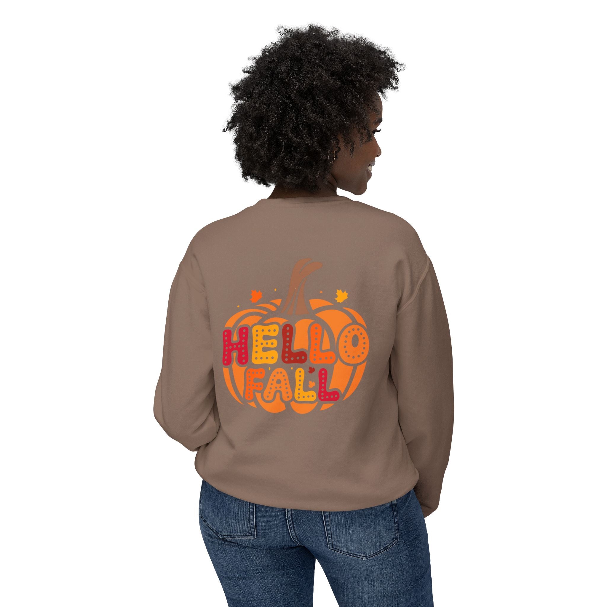 "Hello Fall"  Lightweight Crewneck Sweatshirt, Cotton Light Weight Fabric. Fall Season.