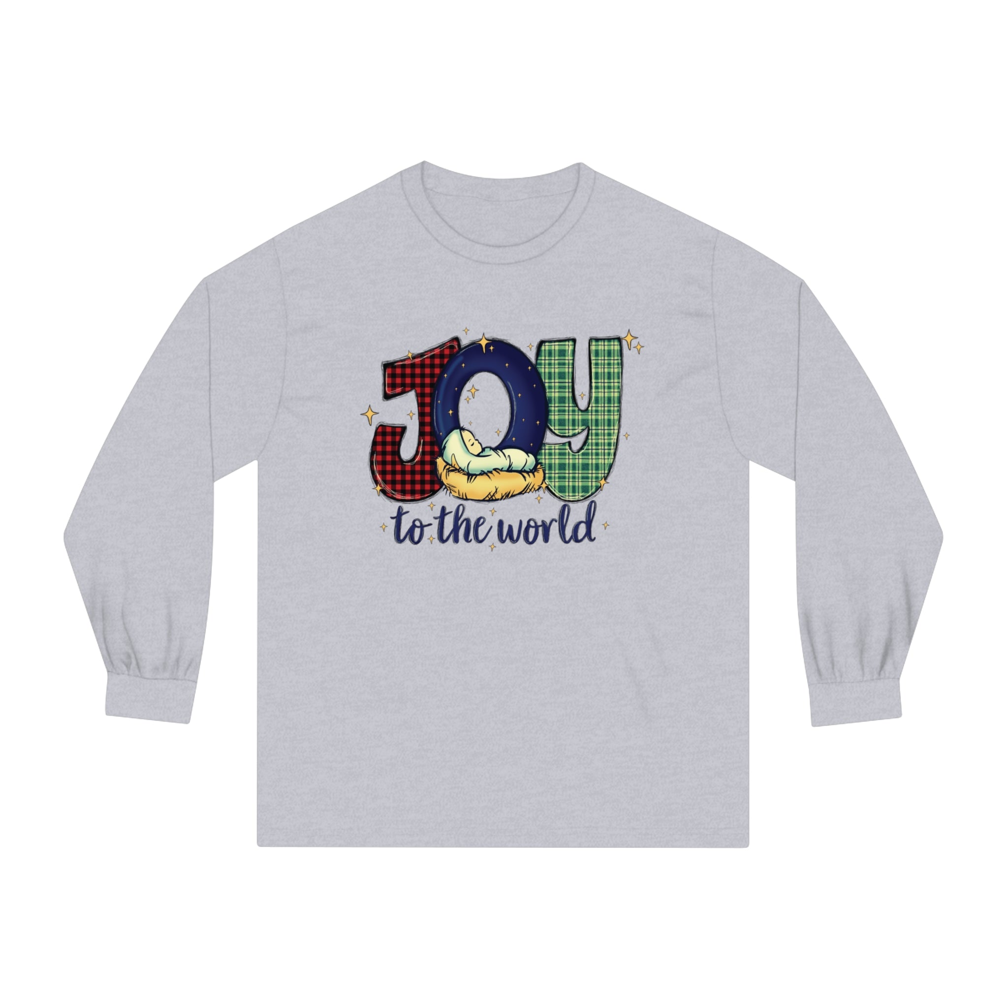 Classic Long Sleeve T-Shirt, Cotton, Medium Weight, Cool retro design, Joy to the World long sleeve, Ladies Long sleeve tee